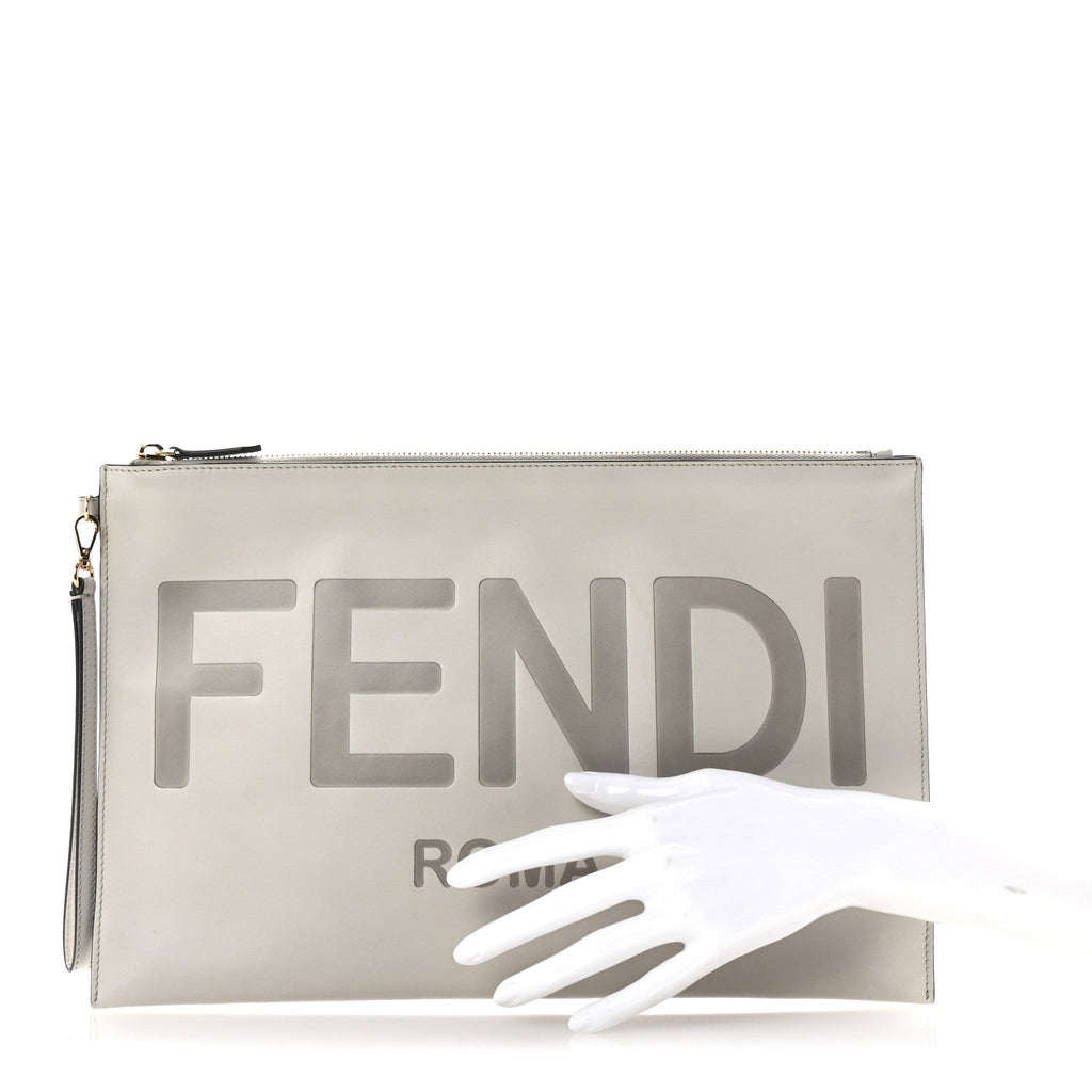 Vitello King Logo Embossed Large Flat Pouch White Ice