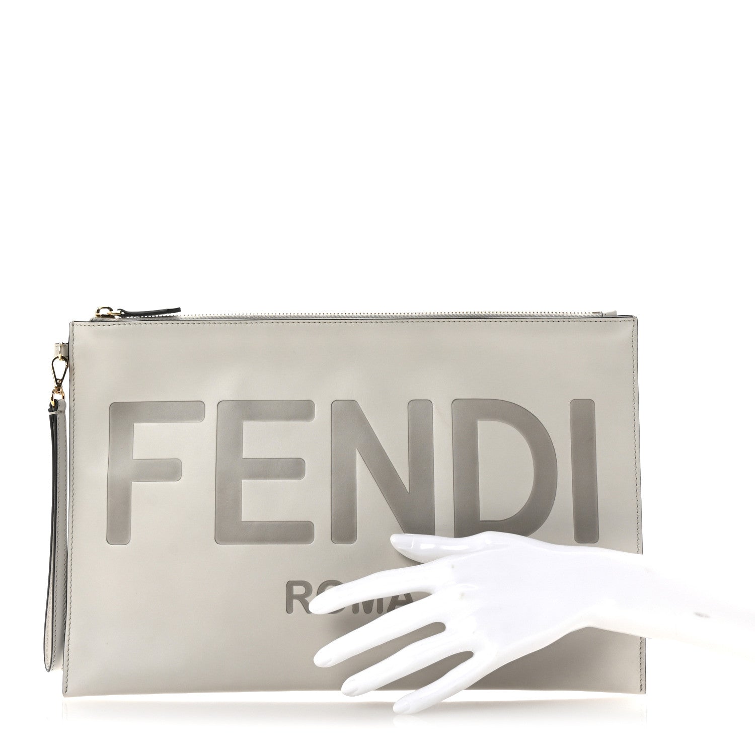 Vitello King Logo Embossed Large Flat Pouch White Ice