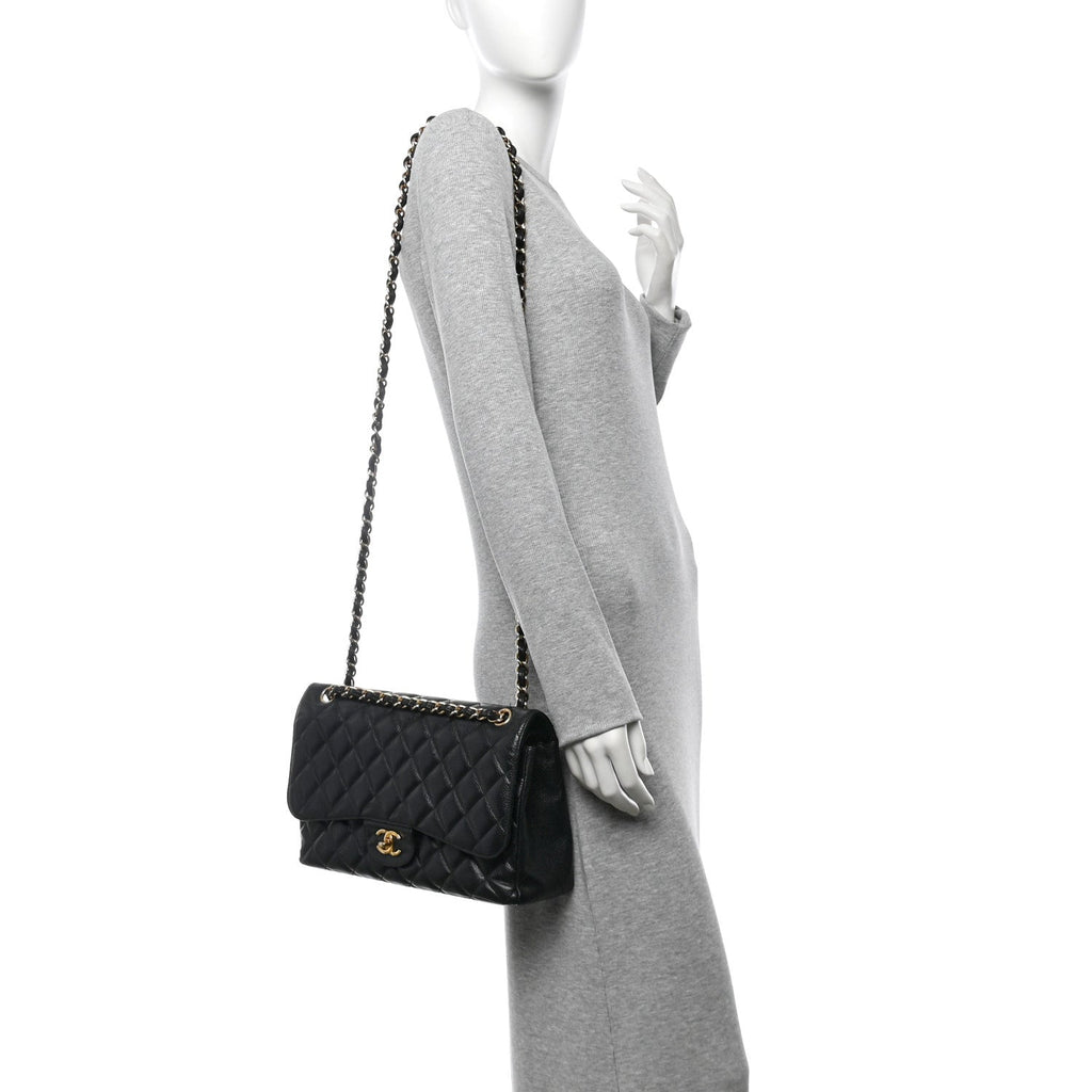 Caviar Quilted Jumbo Double Flap Black