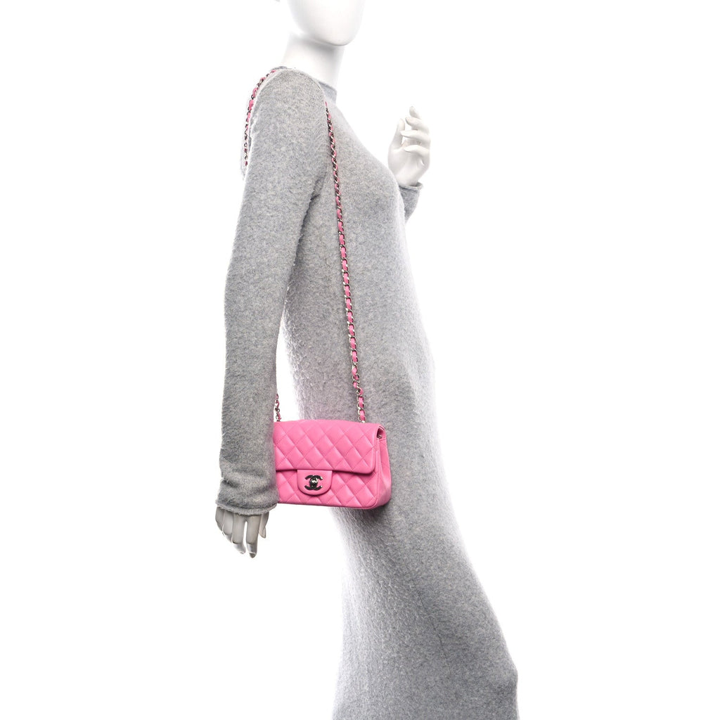 Lambskin Quilted Mini Rectangular Flap Neon Pink