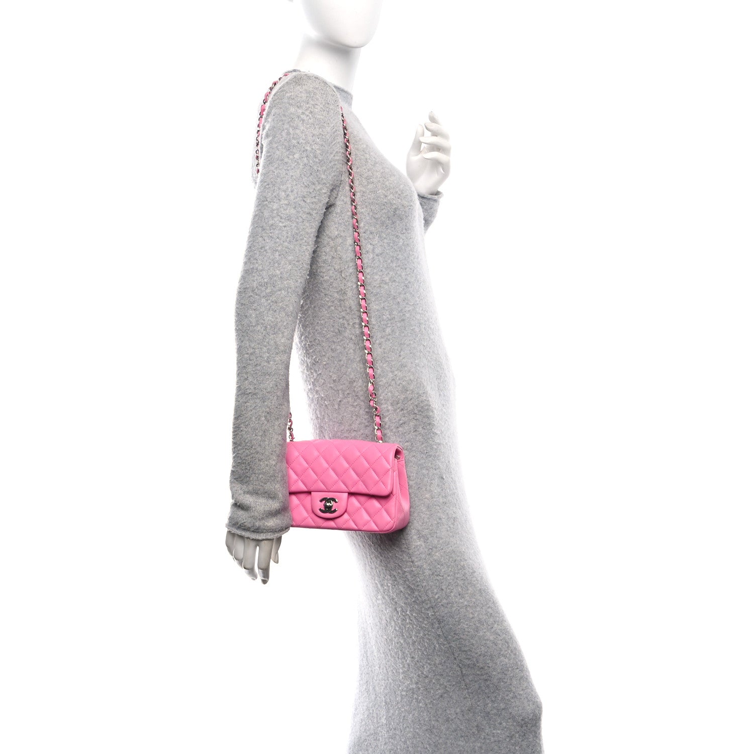 Lambskin Quilted Mini Rectangular Flap Neon Pink