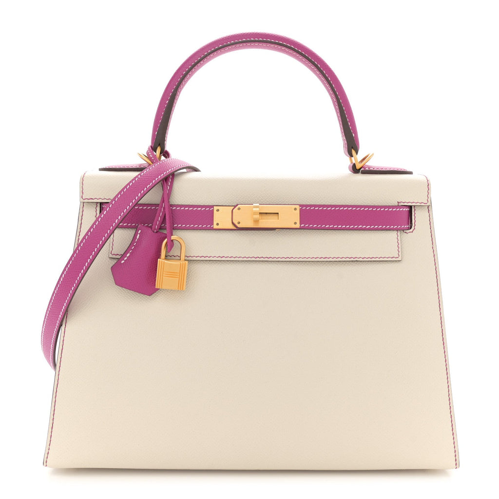 Epsom Bi-Color Horseshoe Kelly Sellier 28 Craie Rose Pourpre