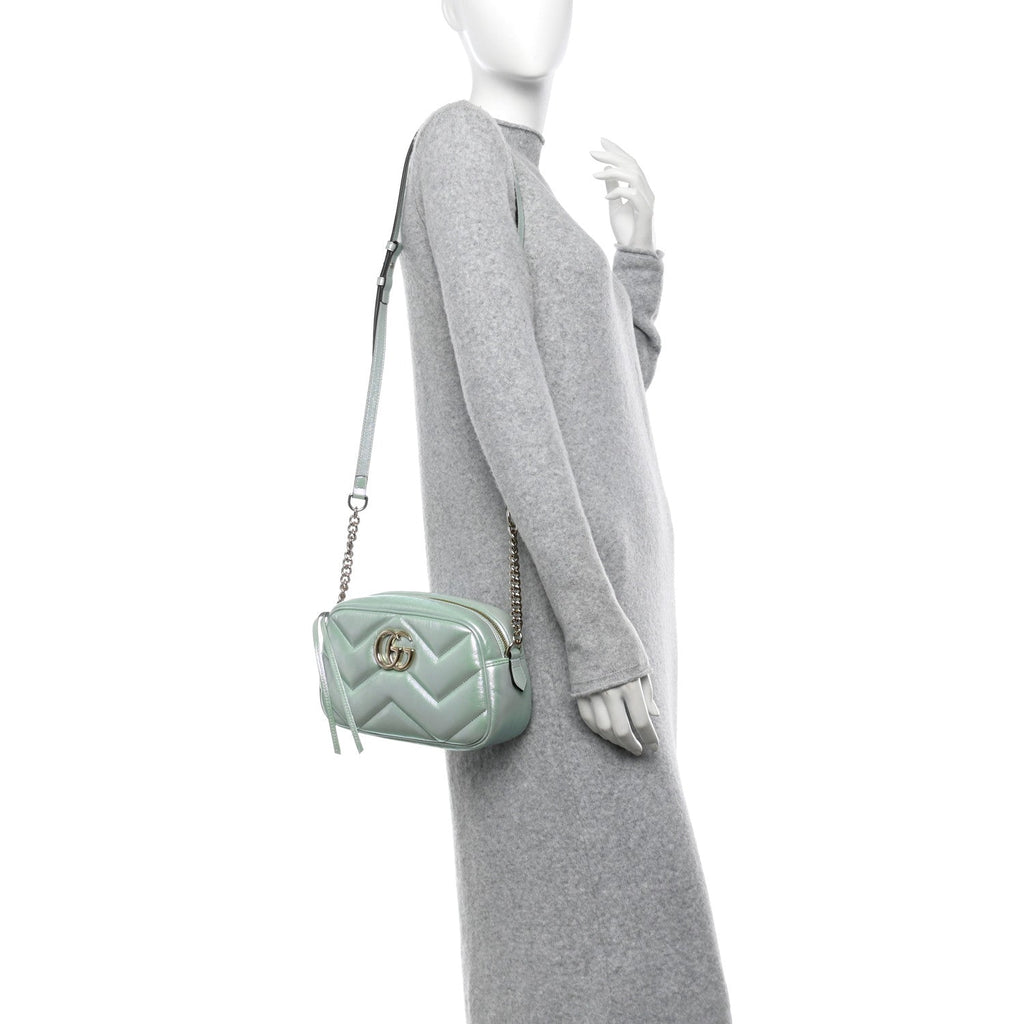 Iridescent Nappa Chevron Matelasse Small GG Marmont Chain Shoulder Bag Iridescent Salvy Green