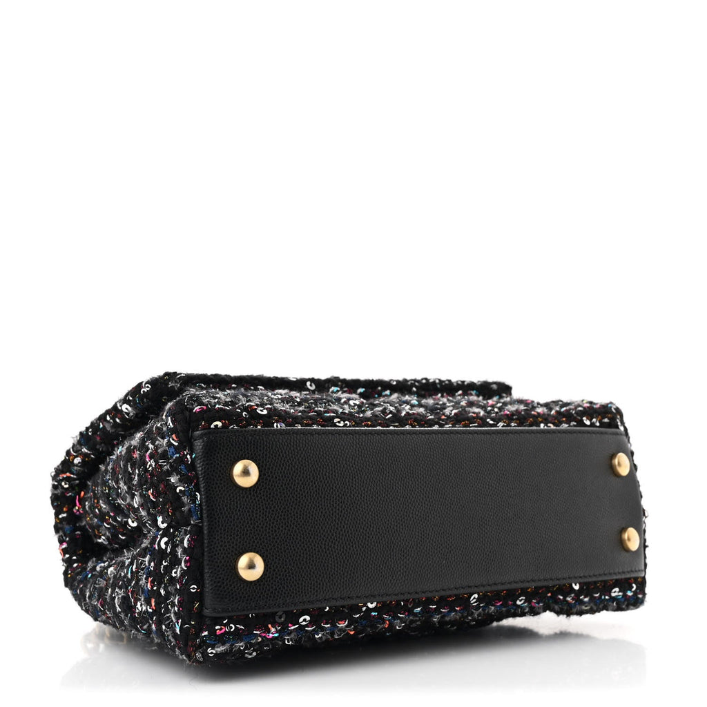 Tweed Sequin Mini Coco Handle Flap Black