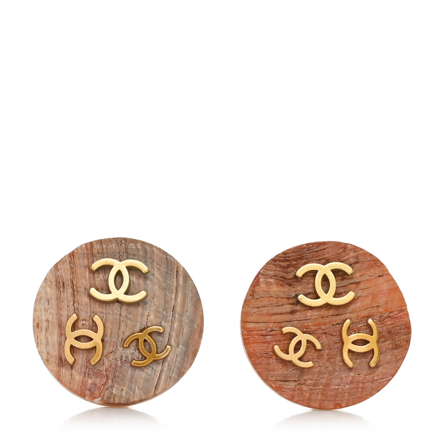 Metal CC Sea Shell Clip On Earrings Brown Gold