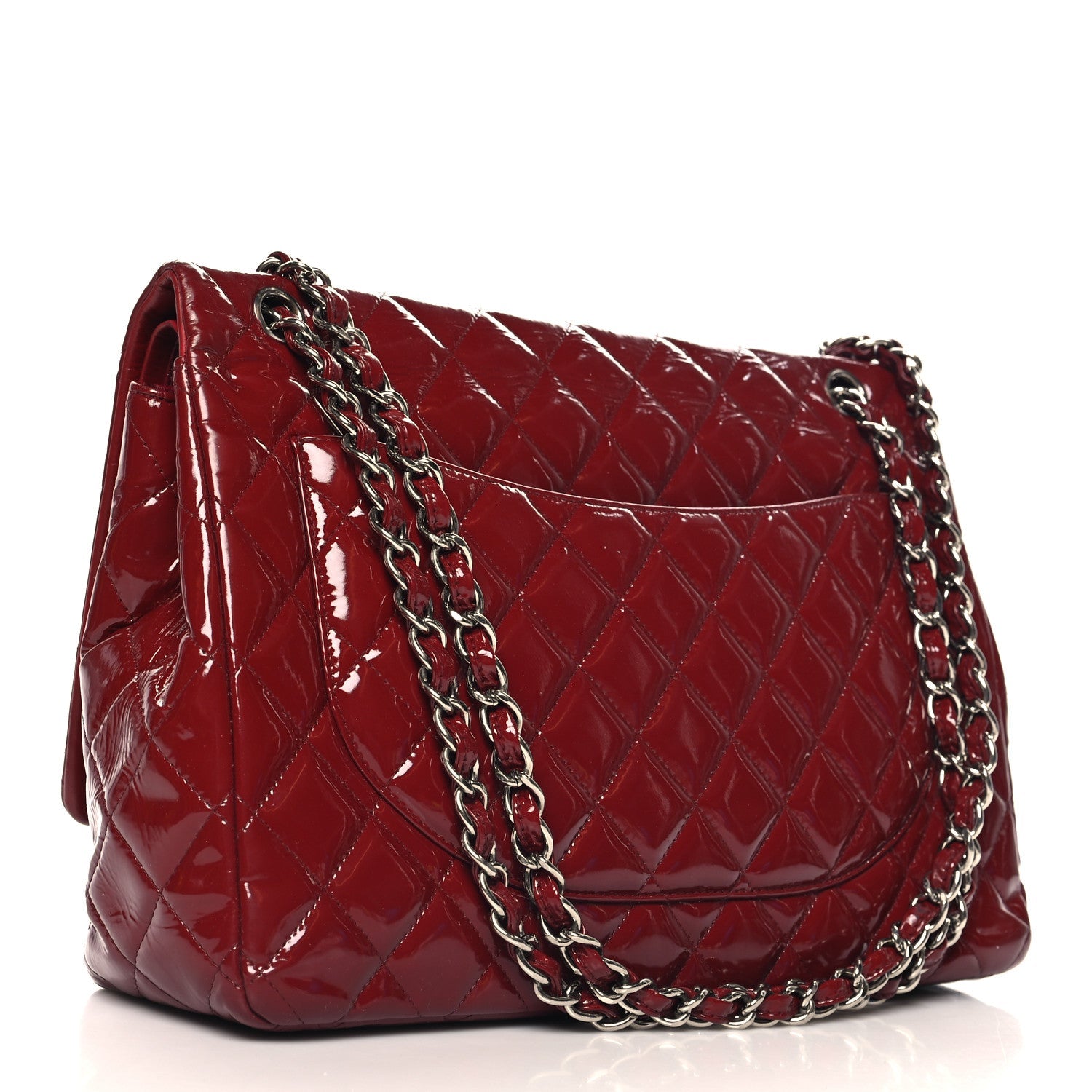 Patent Quilted Maxi Double Flap Dark Red