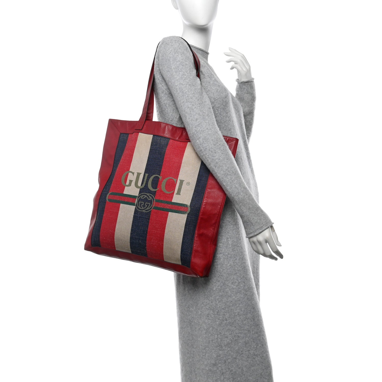 Canvas Calfskin Sylvie Stripe Logo Mens Tote Red White Blue