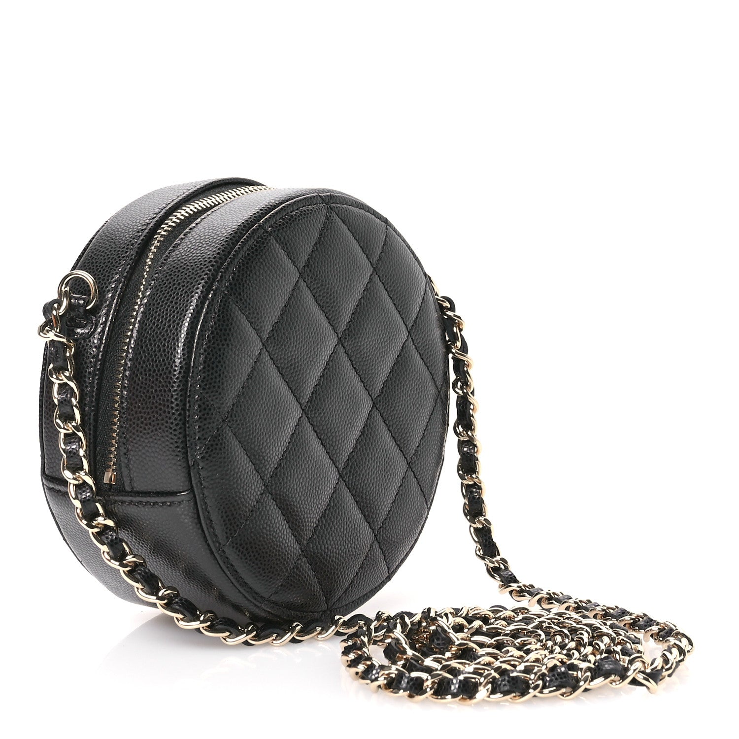 Caviar Quilted Crystal CC Round Clutch With Chain Black