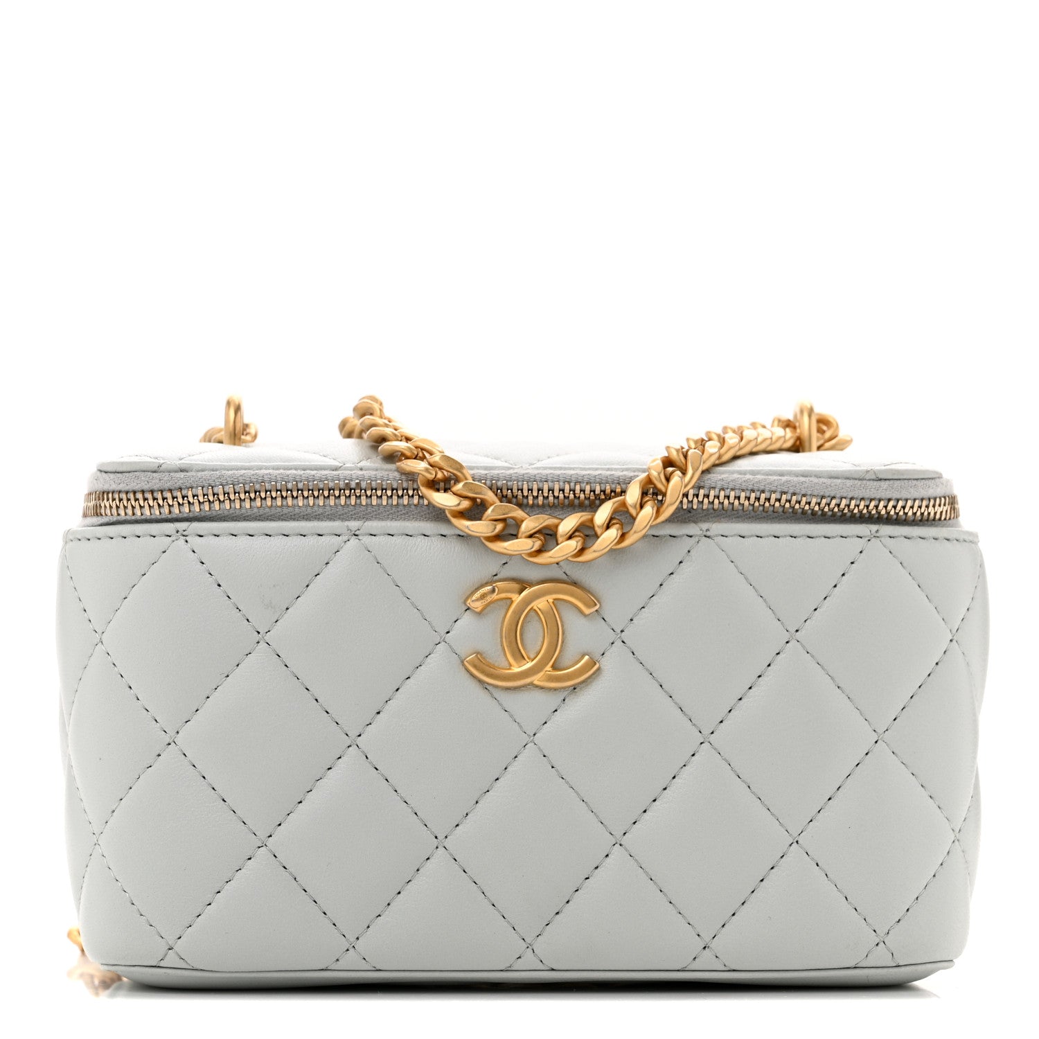 Lambskin Quilted Sweet Camellia Small Vanity Case With Chain Light Green