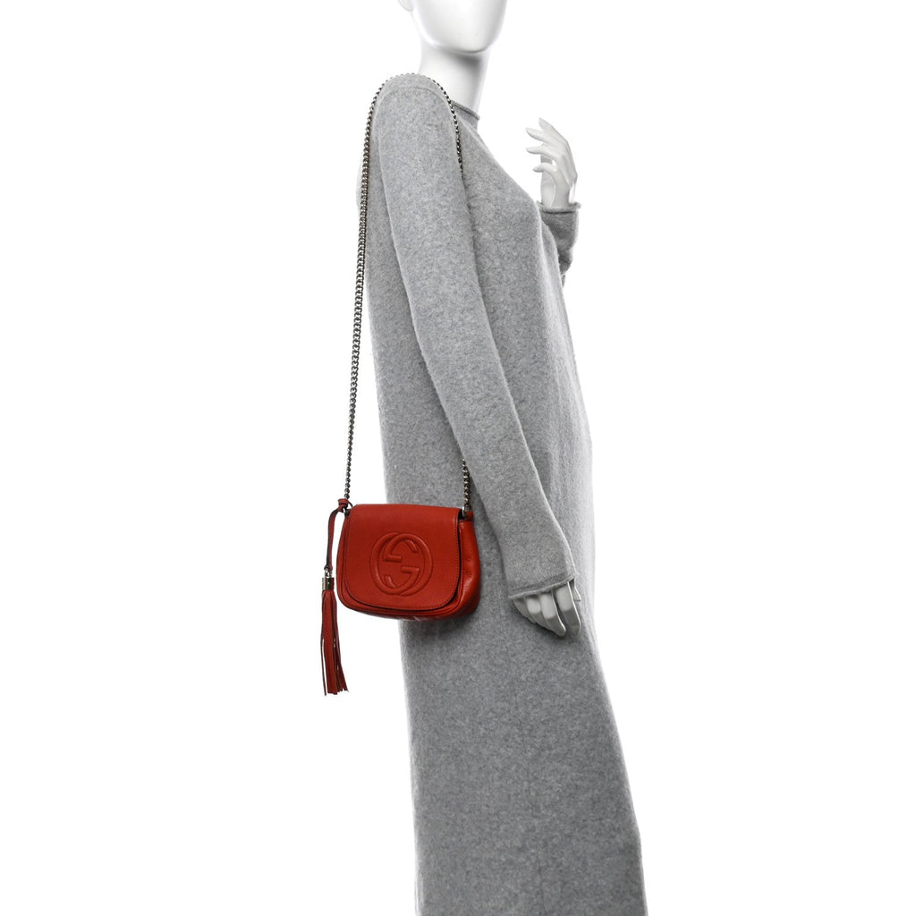 Pebbled Calfskin Small Soho Flap Crossbody Red