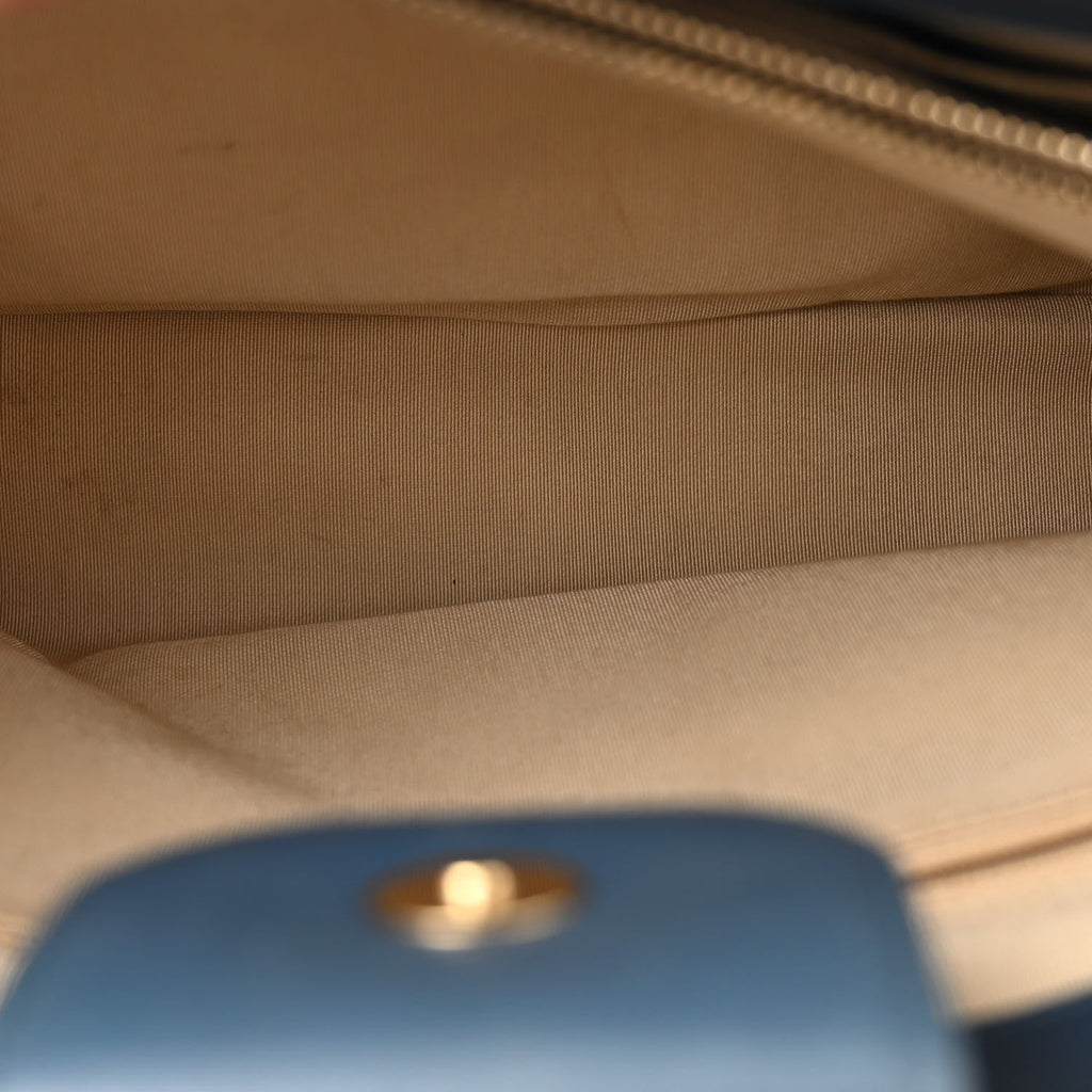Grained Calfskin Stitched Large Label  Shopper Tote Blue