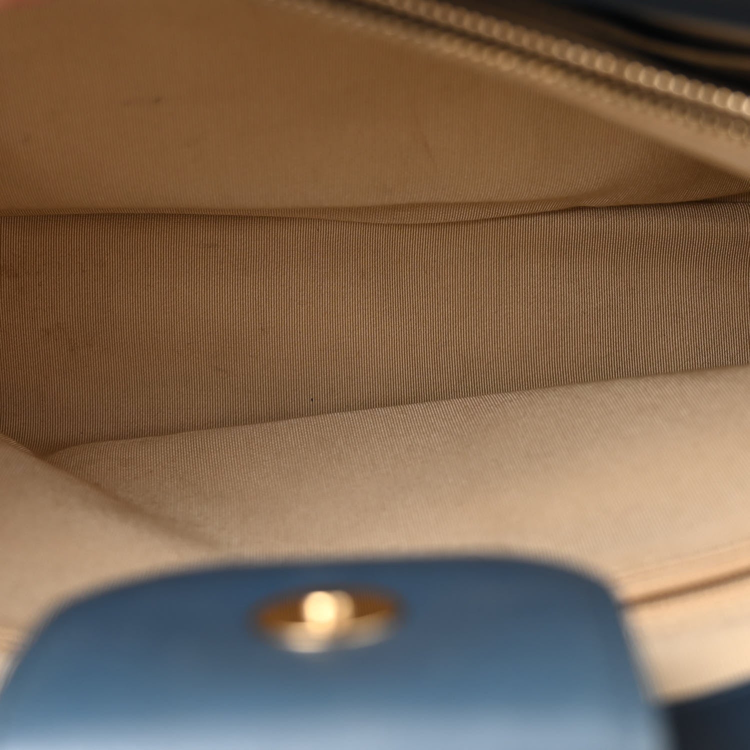 Grained Calfskin Stitched Large Label  Shopper Tote Blue