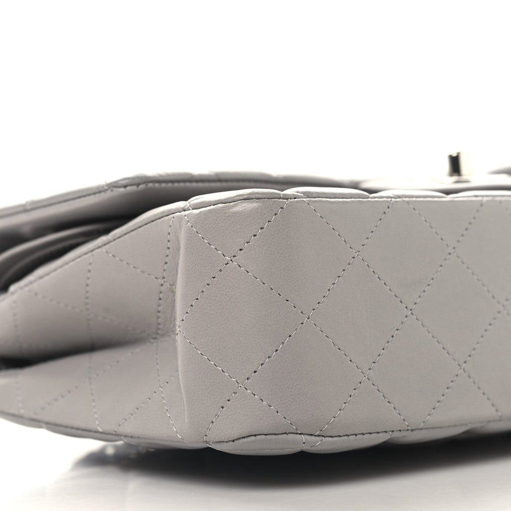 Lambskin Quilted Medium Double Flap Grey