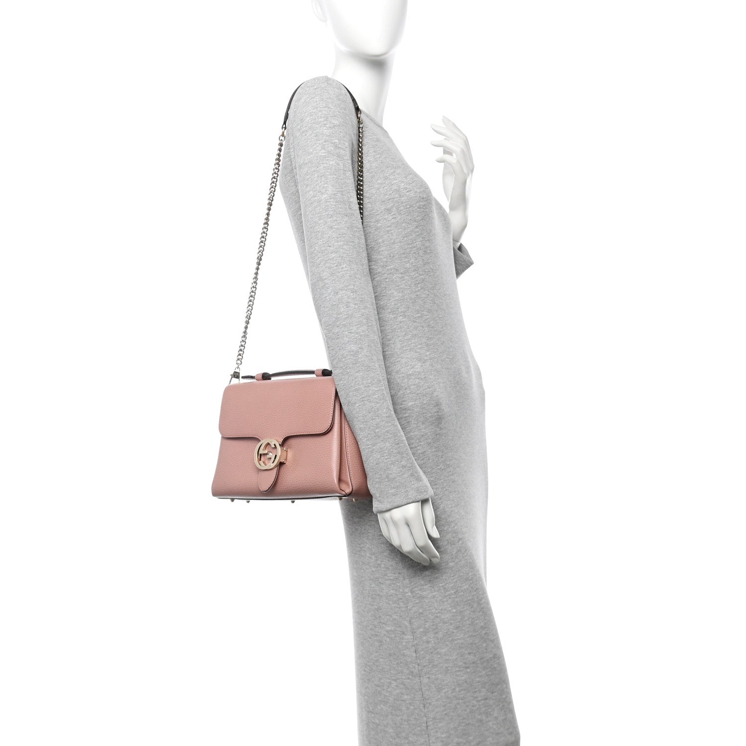 Dollar Calfskin Interlocking G Top Handle Shoulder Bag Soft Pink