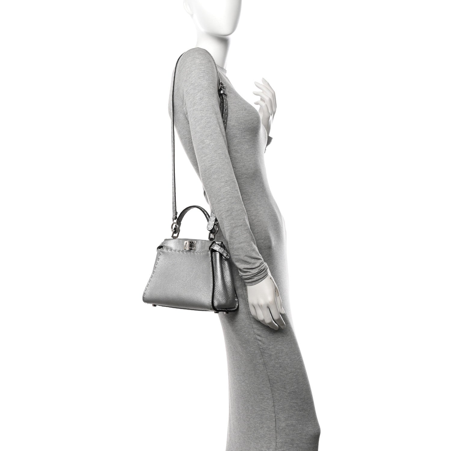 Cuoio Romano Lux Selleria Mini Peekaboo Iconic Satchel Argento