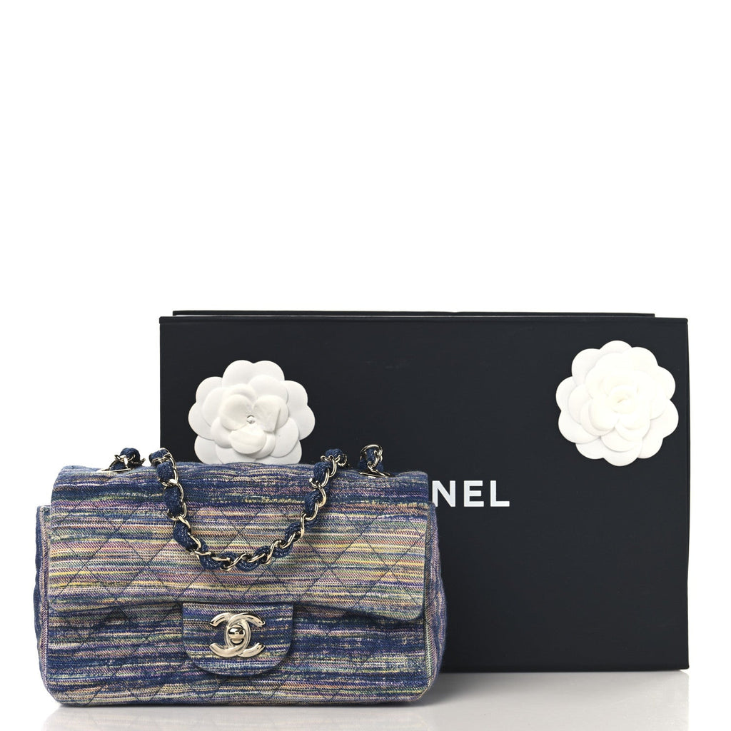 Striated Denim Quilted Classics in Fabrics Mini Rectangular Flap Navy Yellow Purple Green Multicolor
