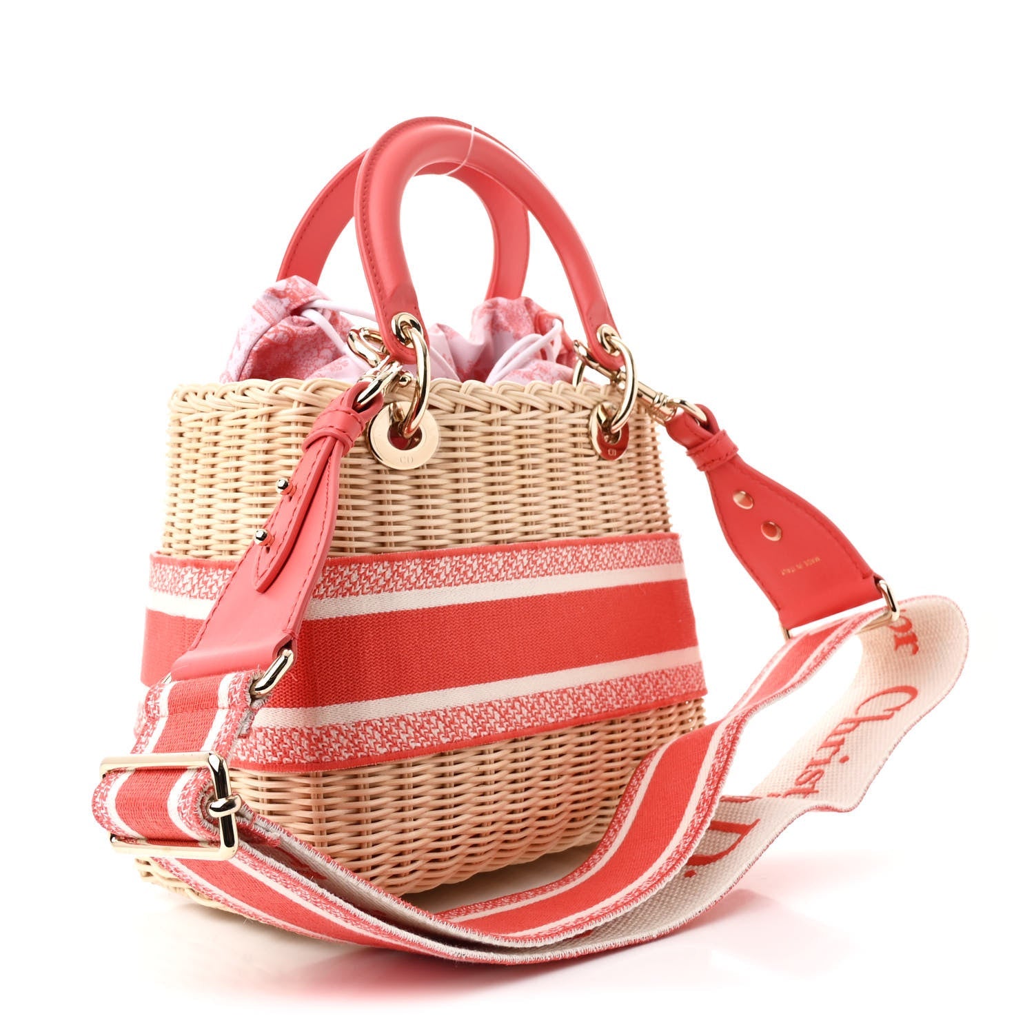 Wicker Oblique Medium Lady Dior Bag Coral
