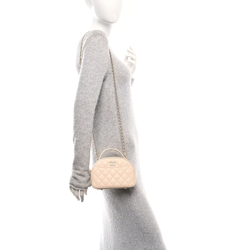 Caviar Quilted Top Handle Vanity Case Light Beige