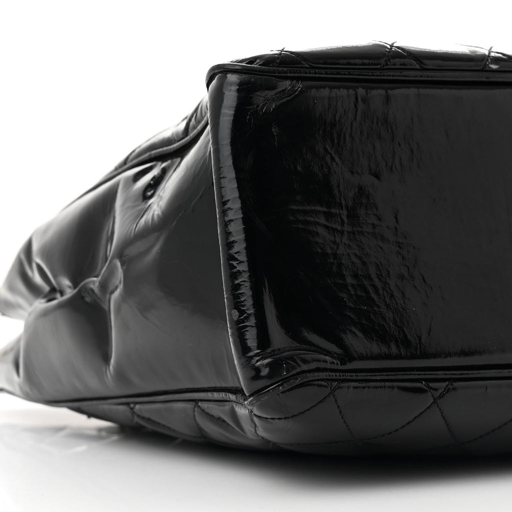 Patent Quilted Tote Black