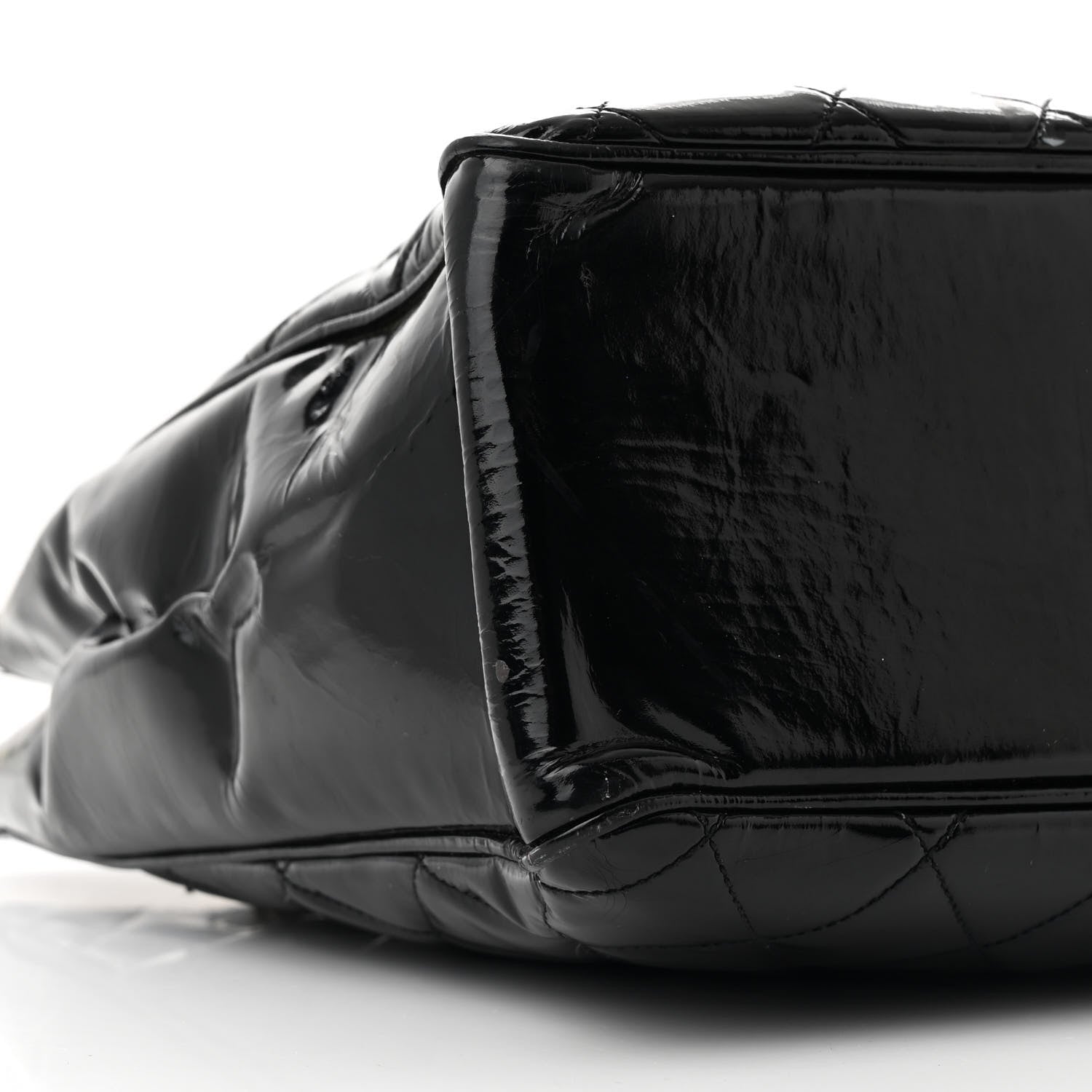 Patent Quilted Tote Black