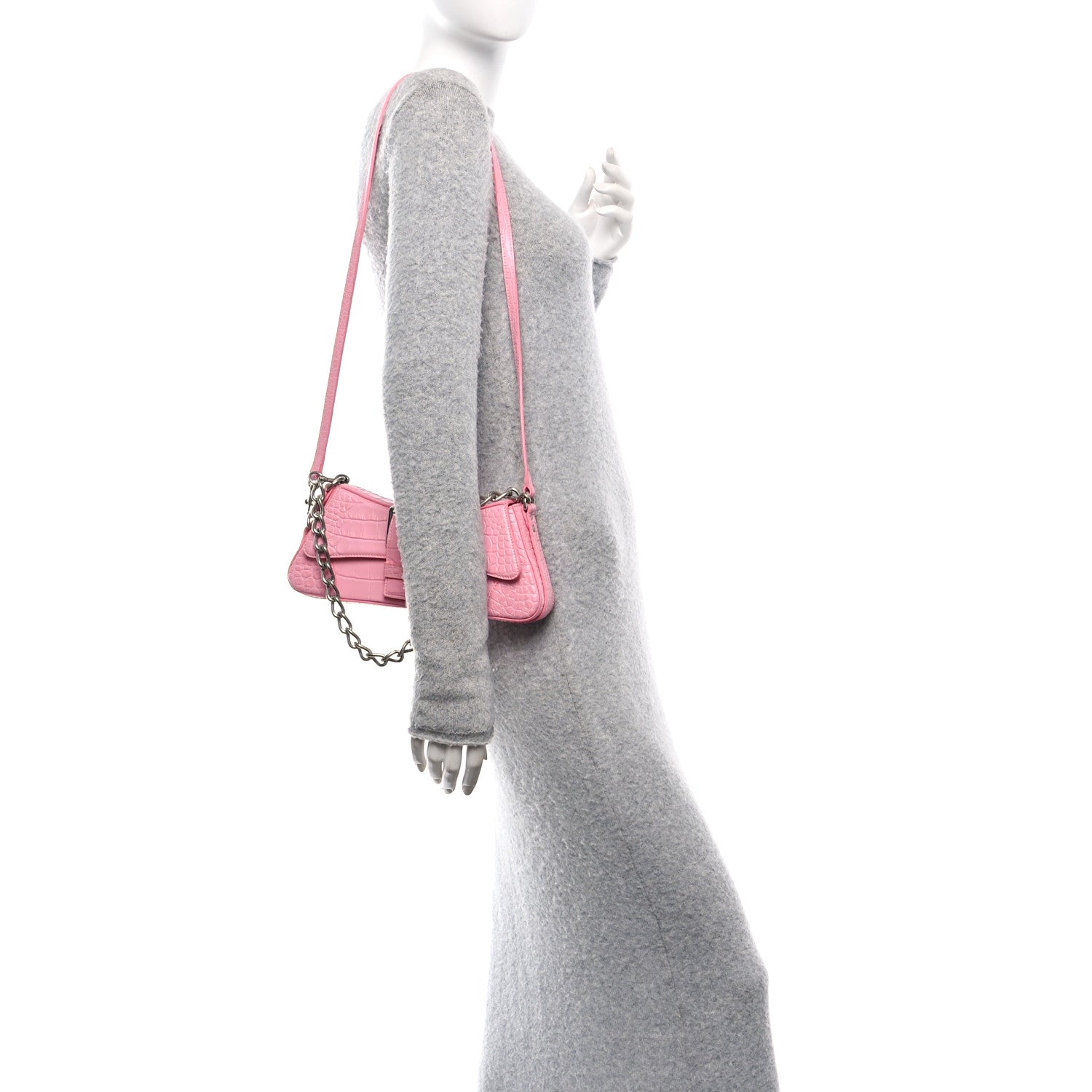 Calfskin Crocodile Embossed Small Lindsay Shoulder Bag Sweet Pink