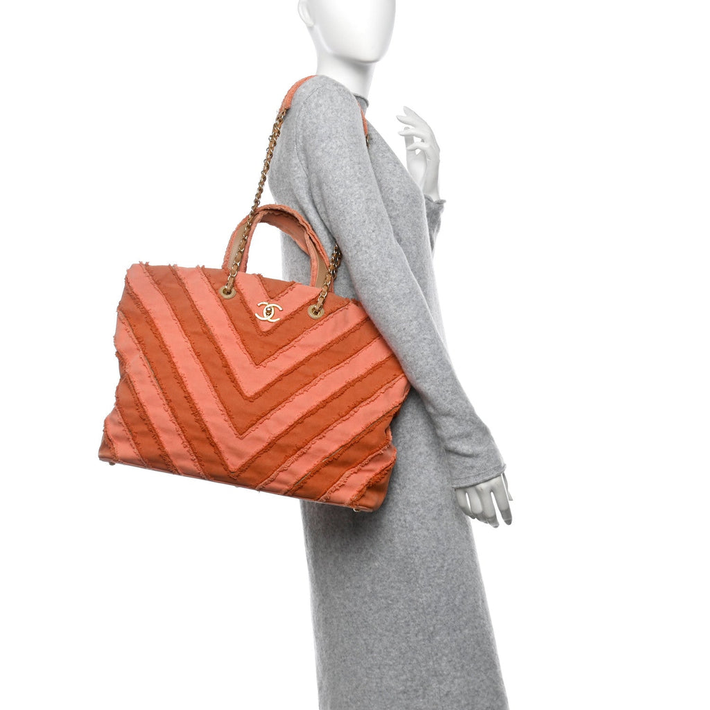 Canvas Chevron Cuba Patchwork Shopper Tote Orange