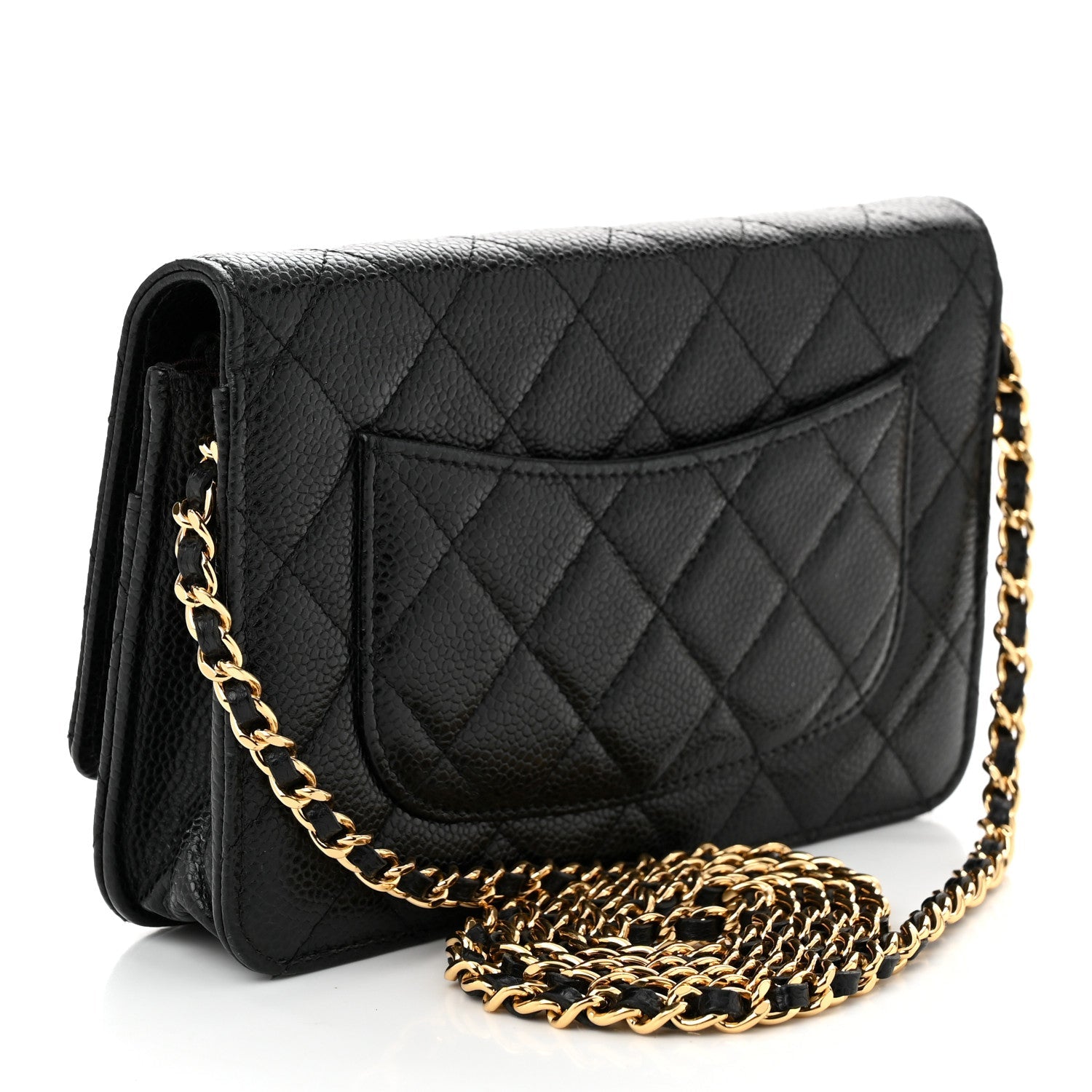Caviar Quilted Wallet on Chain WOC Black