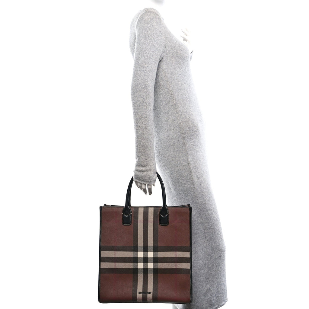 E-Canvas Denny Check Tote Brown