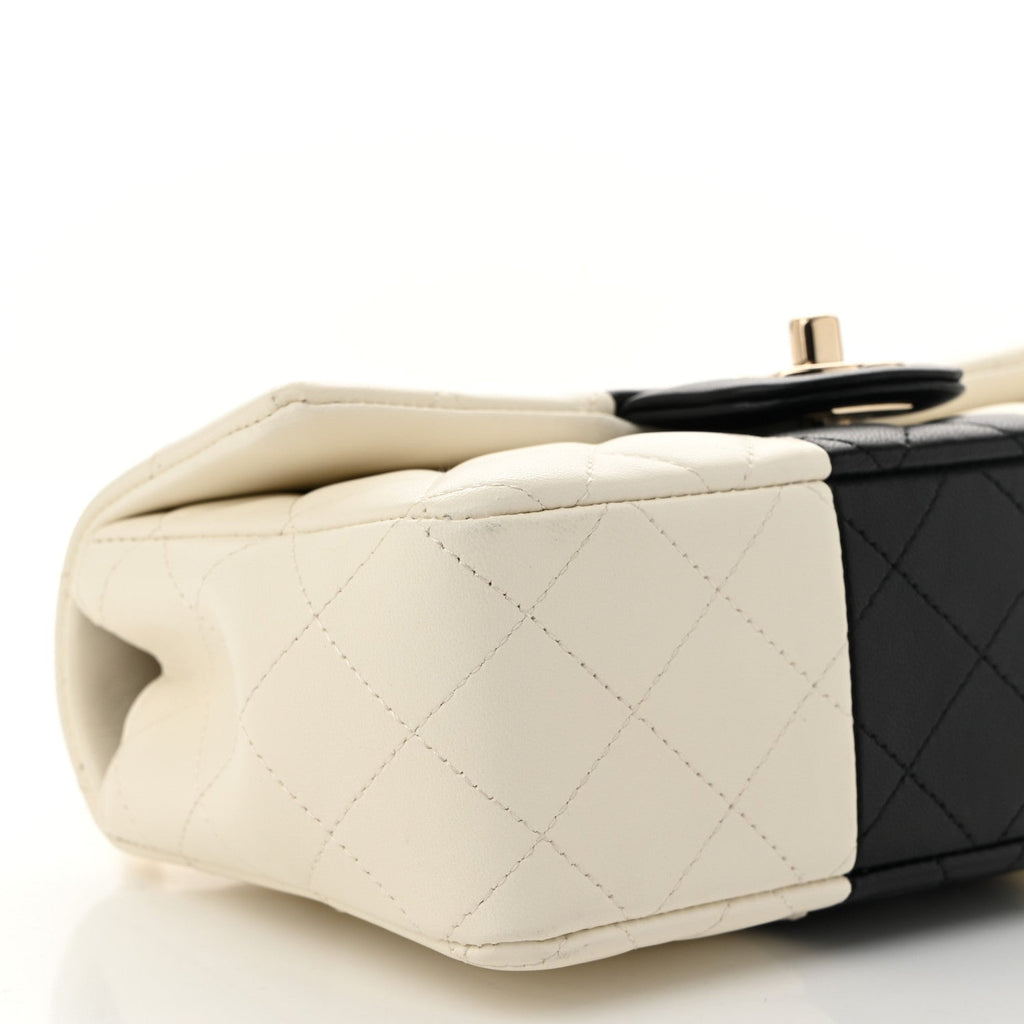 Lambskin Quilted Mini Rectangular Flap White Black