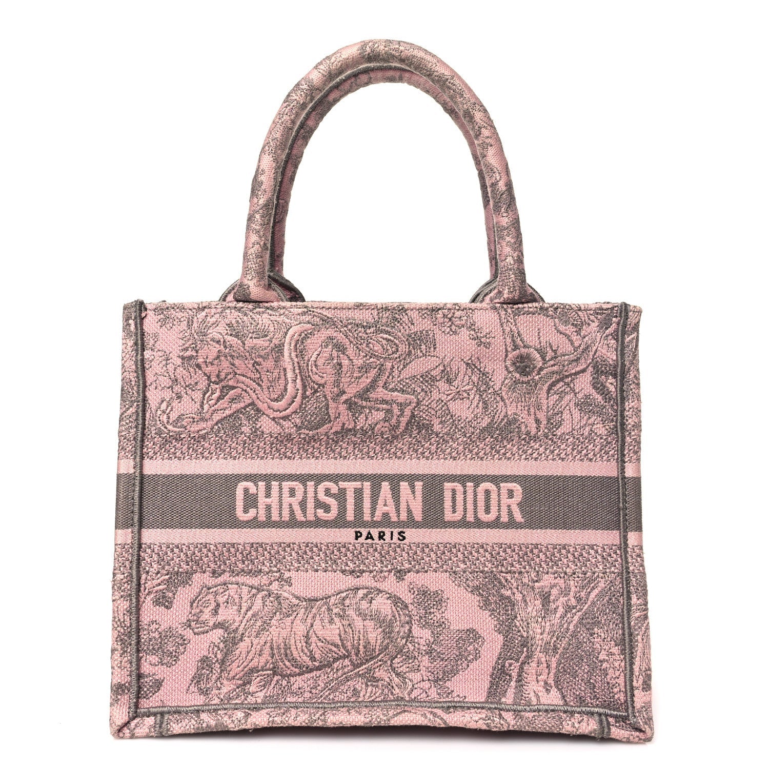 Canvas Embroidered Small Dioriviera Toile De Jouy Book Tote Pink
