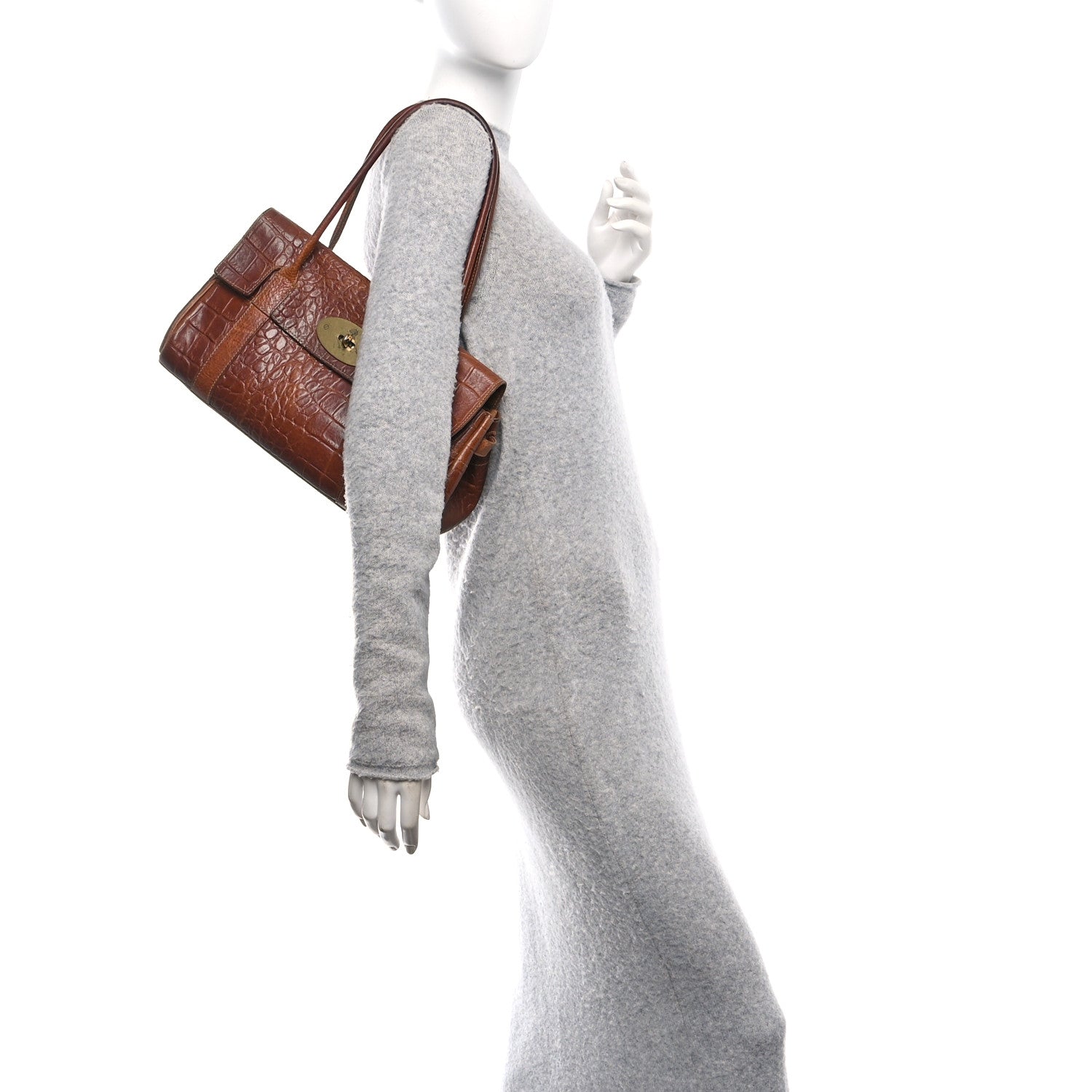 Crocodile Embossed Calfskin East West Bayswater Brown