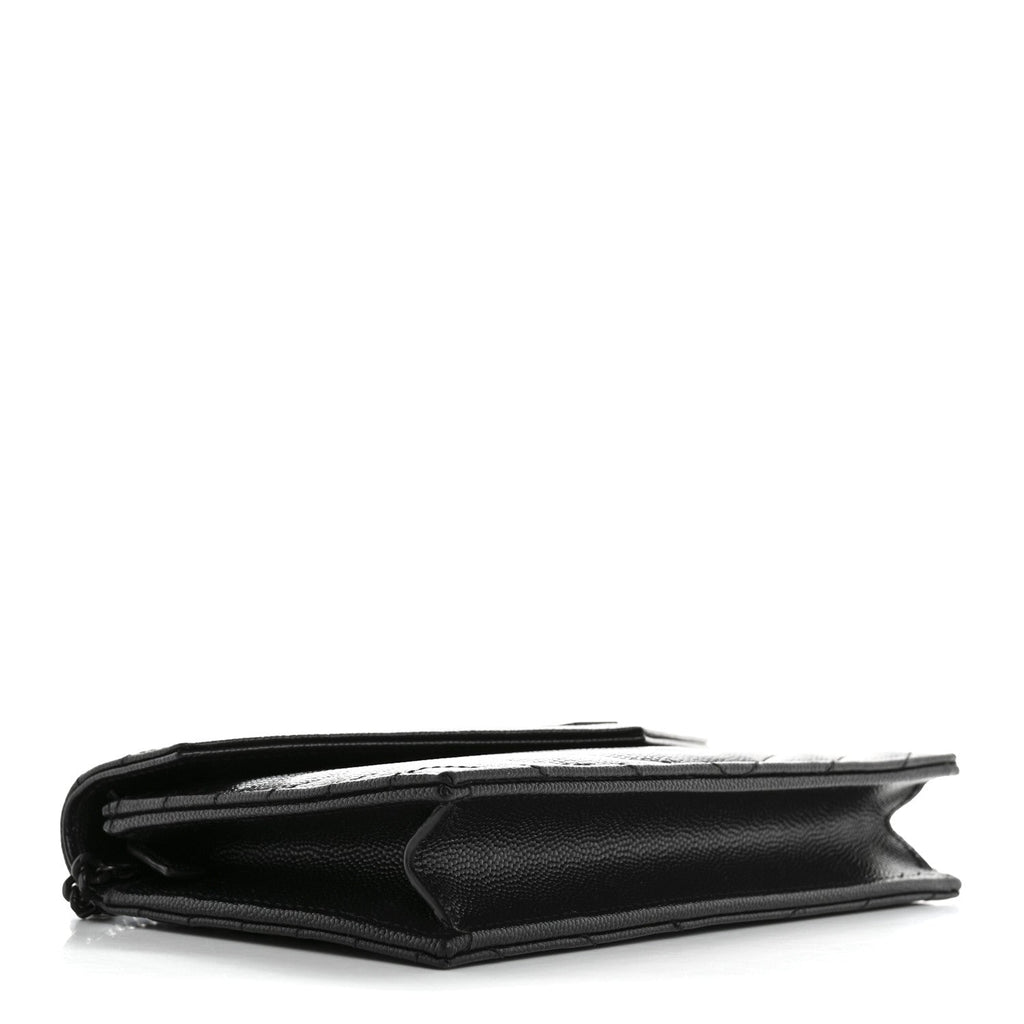 Grain De Poudre Matelasse Chevron Monogram Monochrome Envelope Chain Wallet Black
