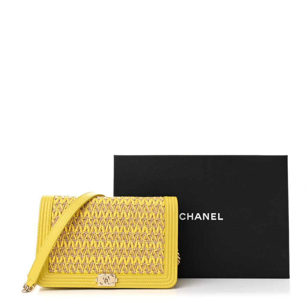 Lambskin Cotten Woven Boy Wallet On Chain WOC Yellow