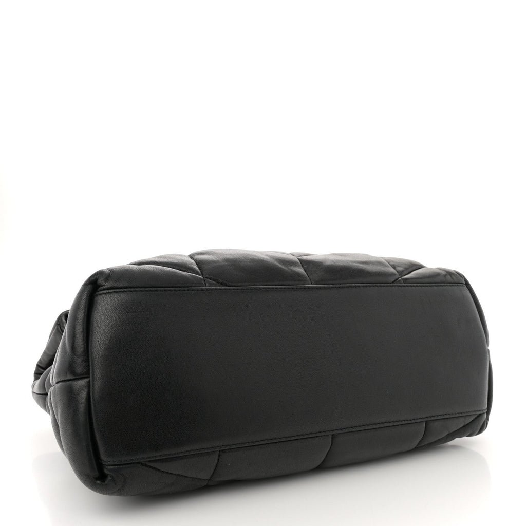 Lambskin Quilted Monogram Monochrome Medium Loulou Puffer Chain Satchel Black