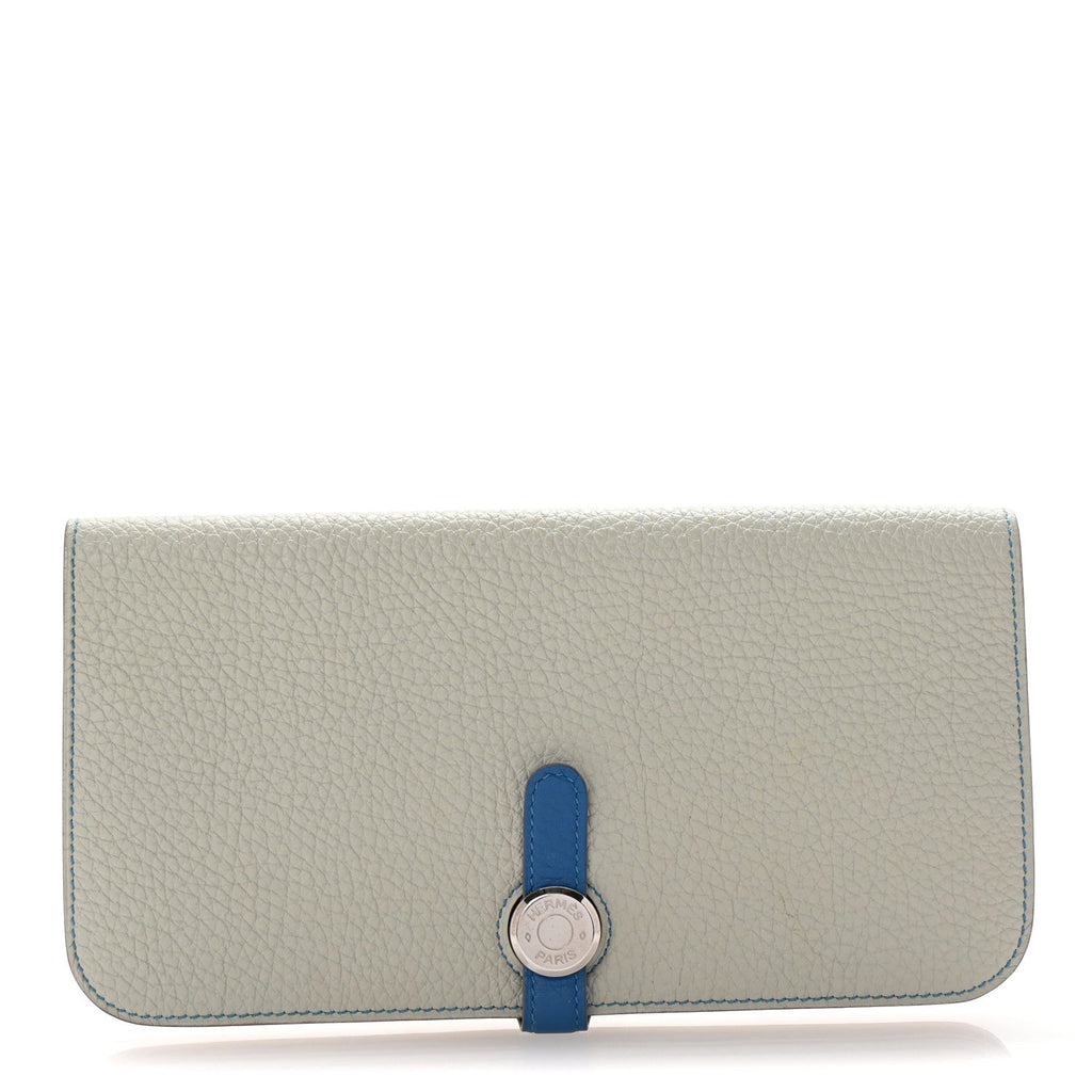Togo Dogon Recto Verso Wallet Gris Perle Bleu Izmir