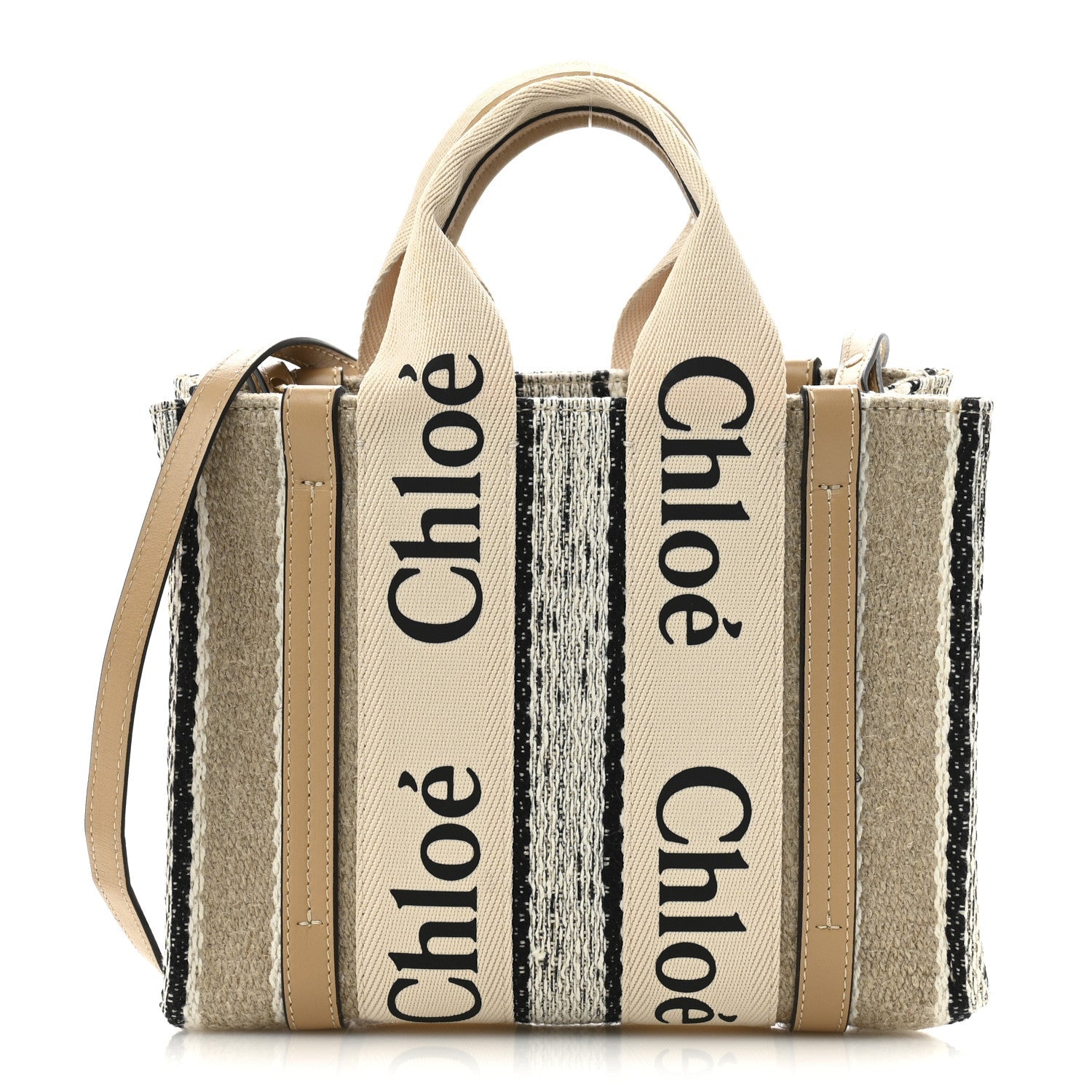 Cotton Calfskin Small Woody Ribbon Tote With Strap Soft Tan