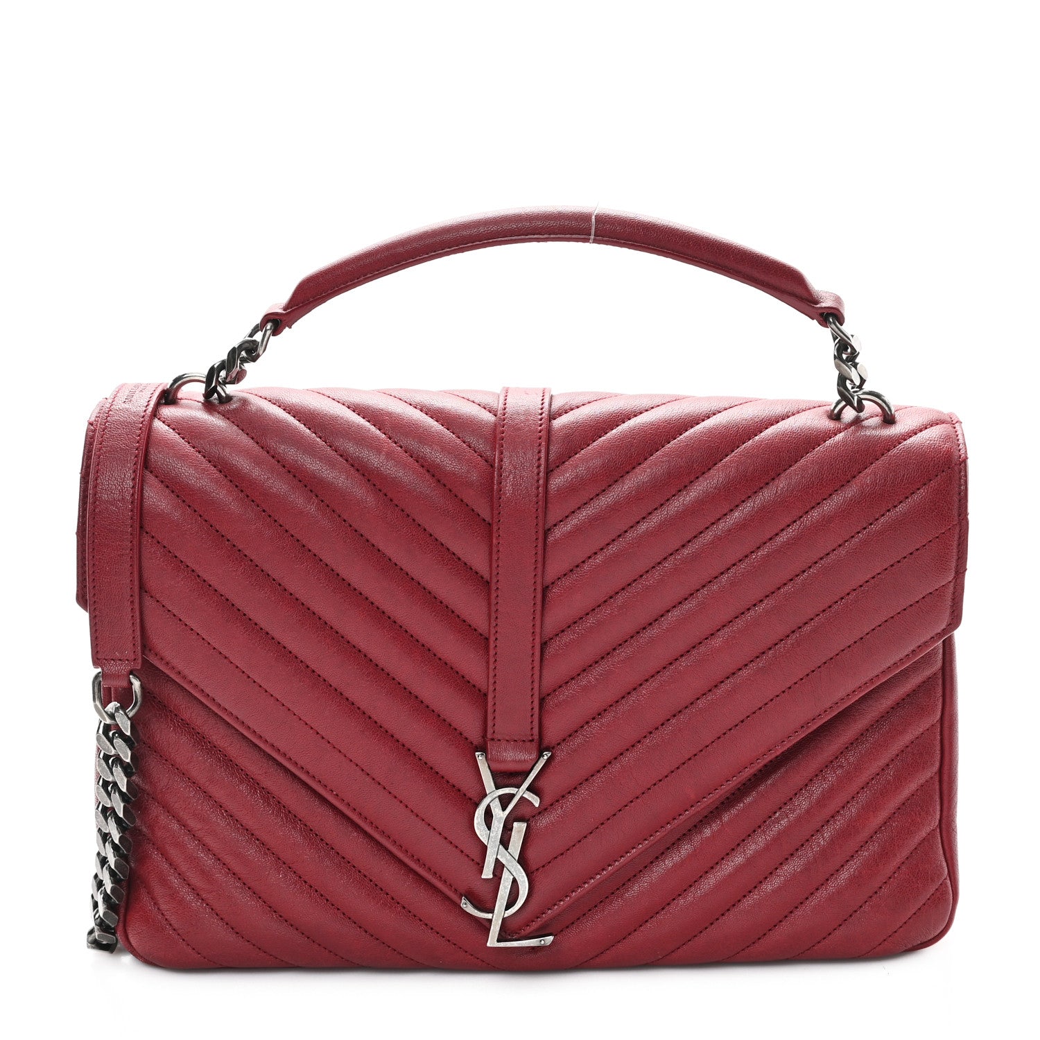 Sheepskin Matelasse Chevron Monogram Large College Satchel Oxblood