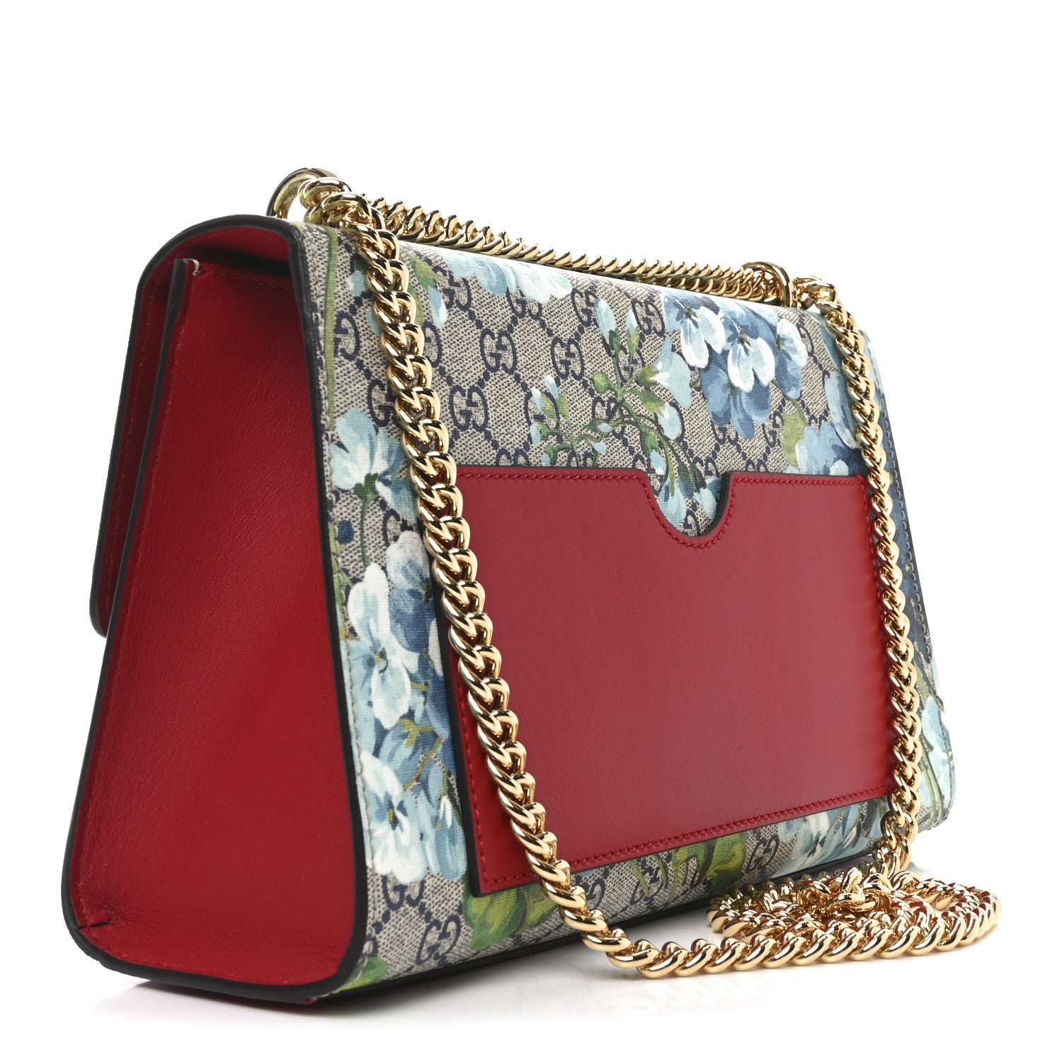 GG Supreme Monogram Blooms Medium Padlock Shoulder Bag Beige Blue Navy Hibiscus Red