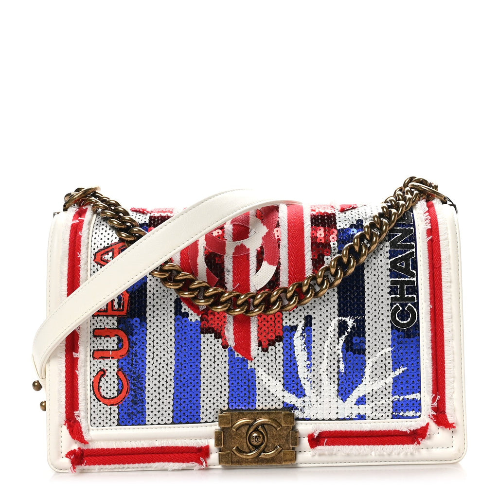 Sequin Canvas New Medium Cuba Boy Flap White Blue Red