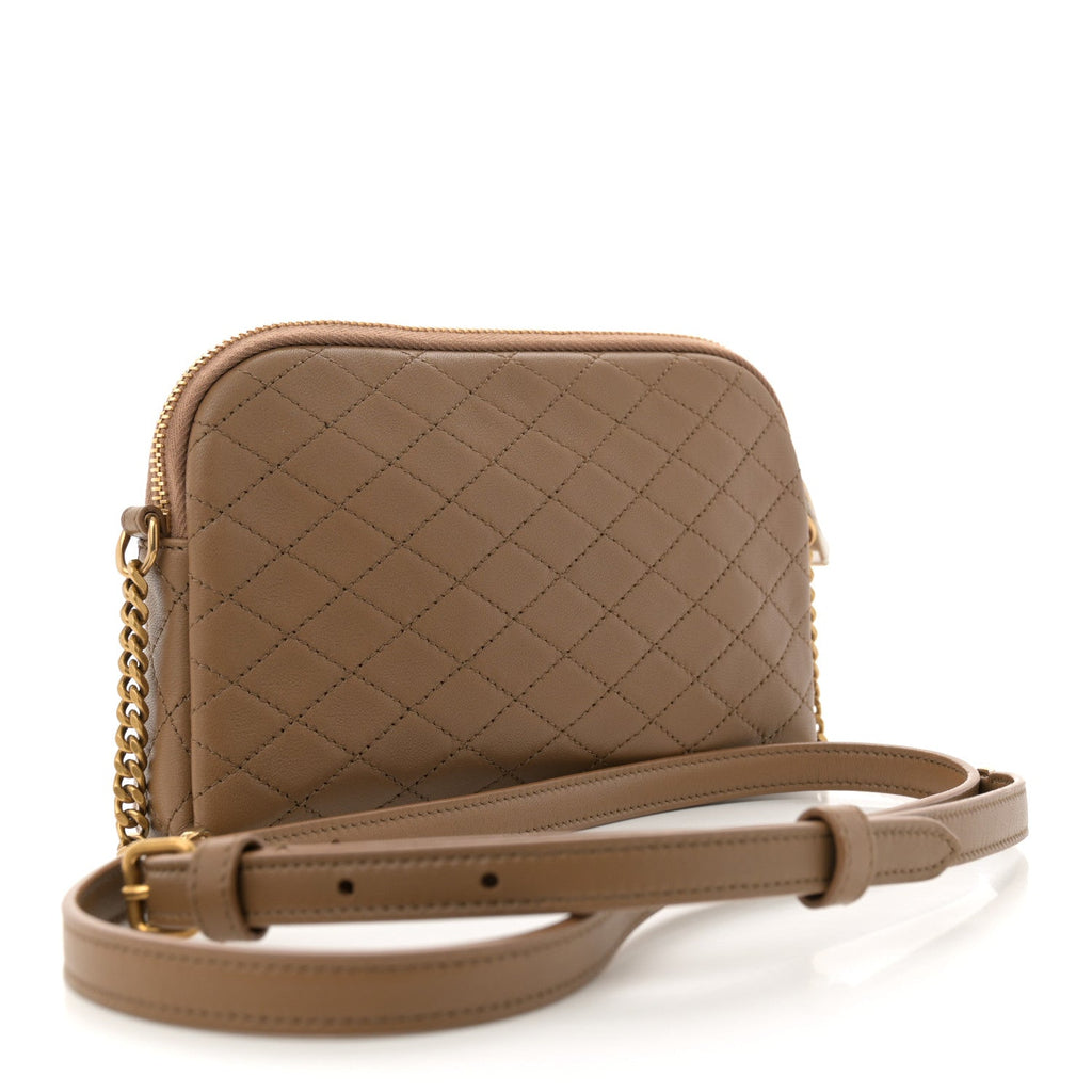 Lambskin Quilted Gaby Zipped Pouch Dark Cork