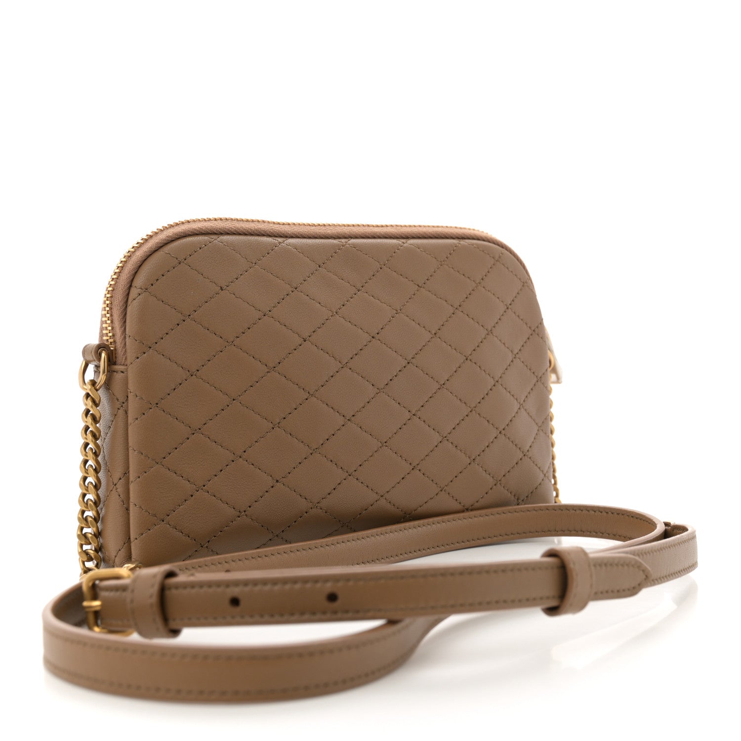 Lambskin Quilted Gaby Zipped Pouch Dark Cork