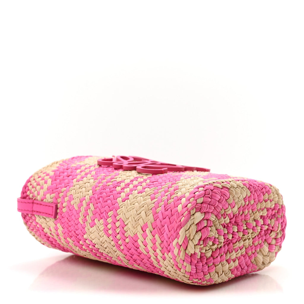 Iraca Palm Calfskin Anagram Square Pocket Bucket Bag Natural Fuchsia