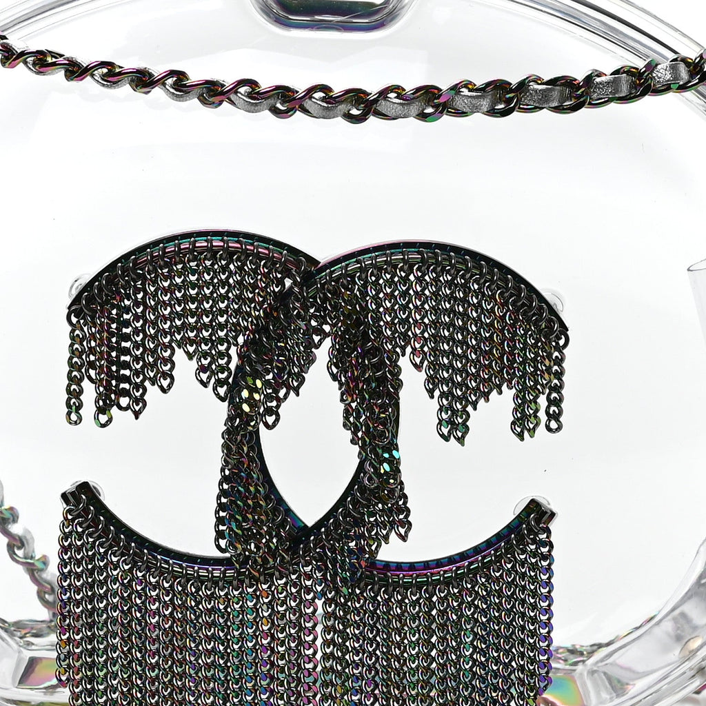 Plexiglass Iridescent Chain Fringe CC Clutch Clear