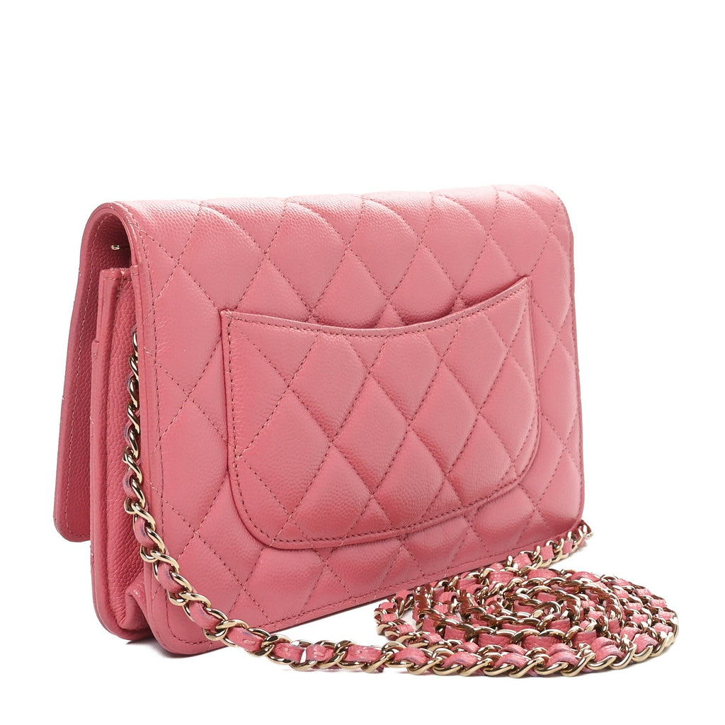 Caviar Quilted Wallet On Chain WOC Dark Pink