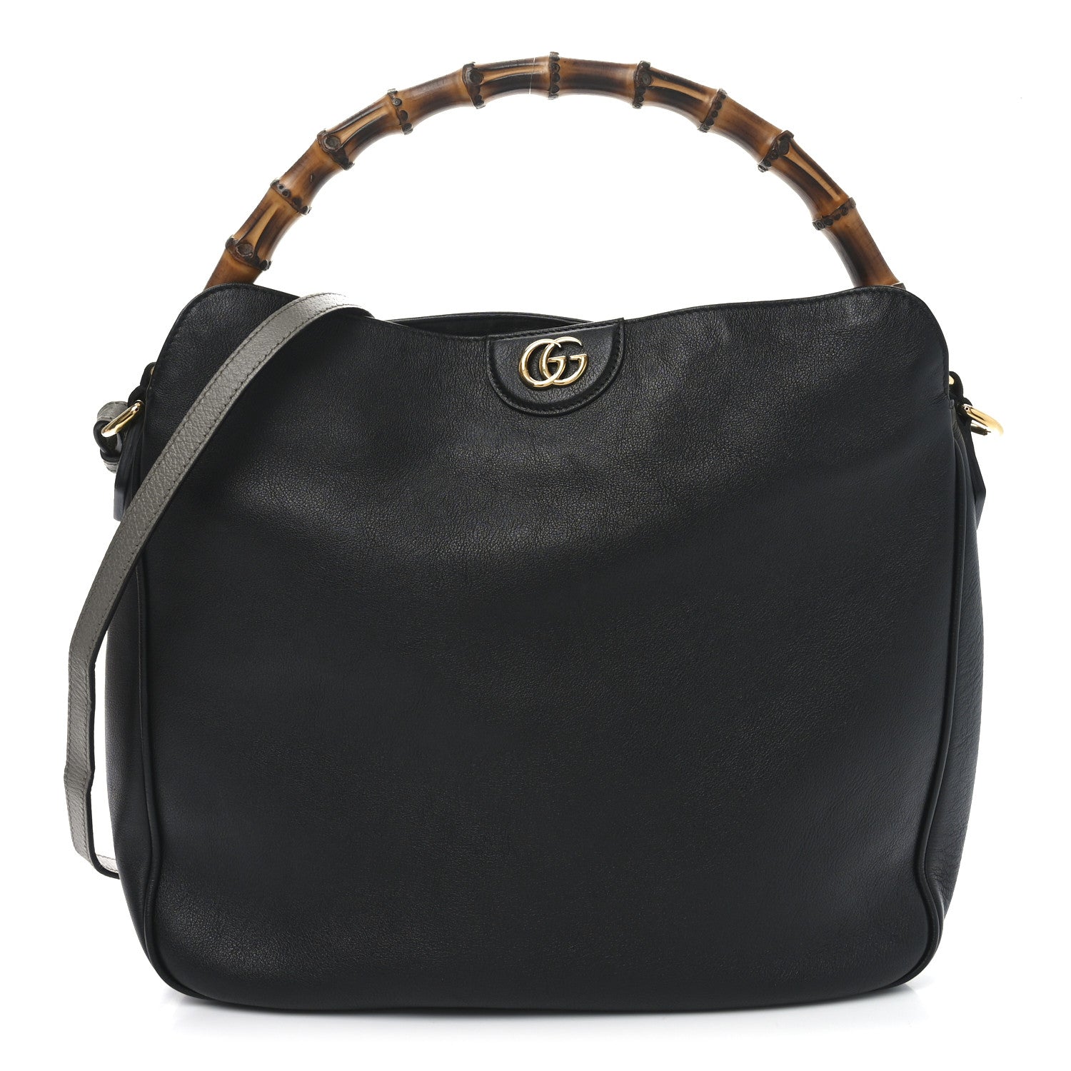 Softy Wonka Textured Dollar Calfskin Large Diana Bamboo Shoulder Bag Black