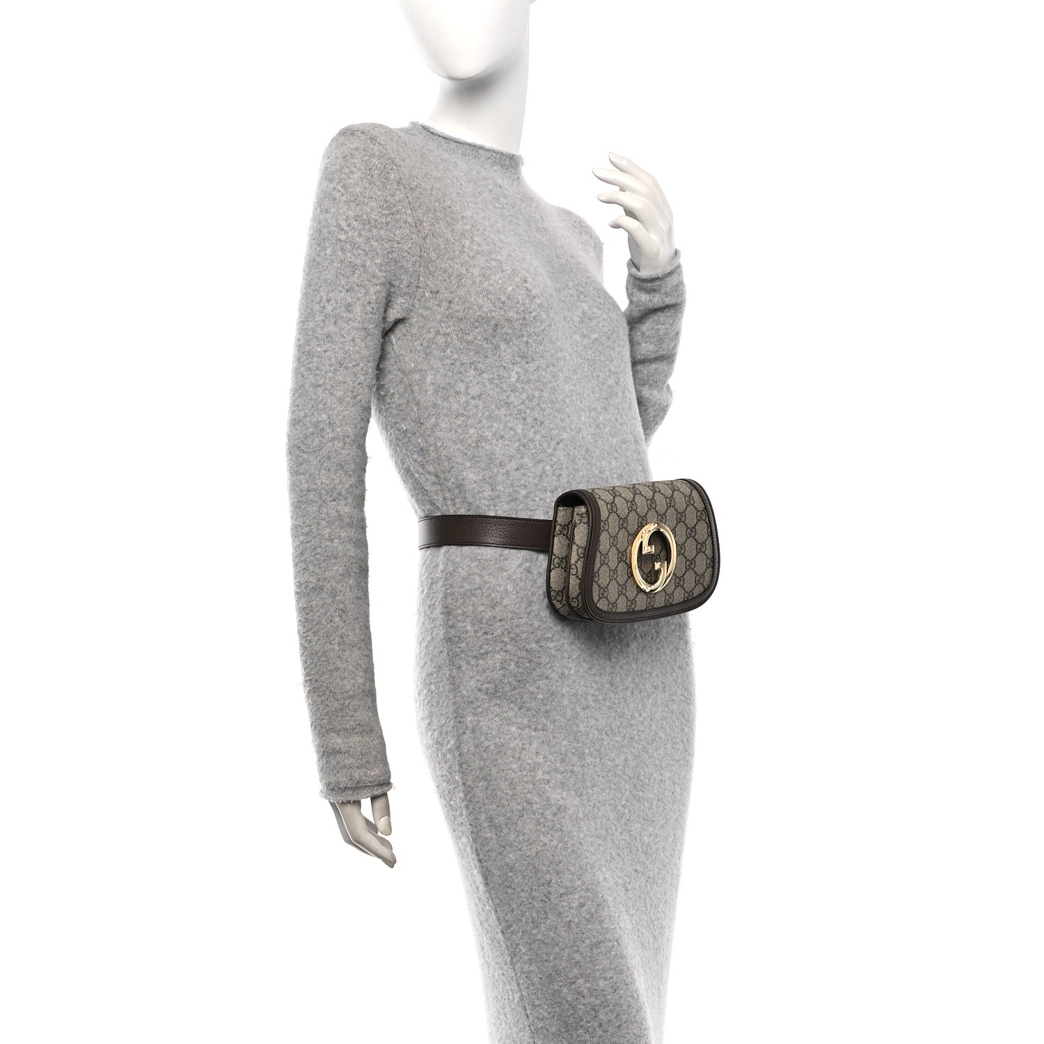 GG Supreme Monogram Textured Dollar Calfskin Blondie Belt Bag 95 38  Beige Ebony New Acero