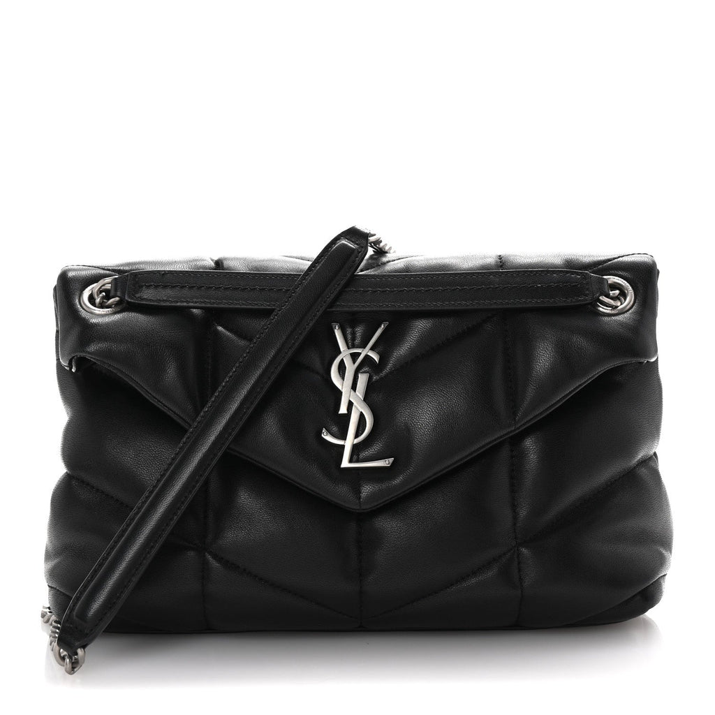 Lambskin Quilted Small Loulou Puffer Monogram Chain Satchel Black