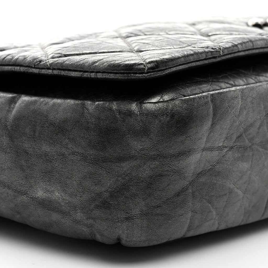 Aged Calfskin Quilted Medium Pondichery Flap Dark Grey
