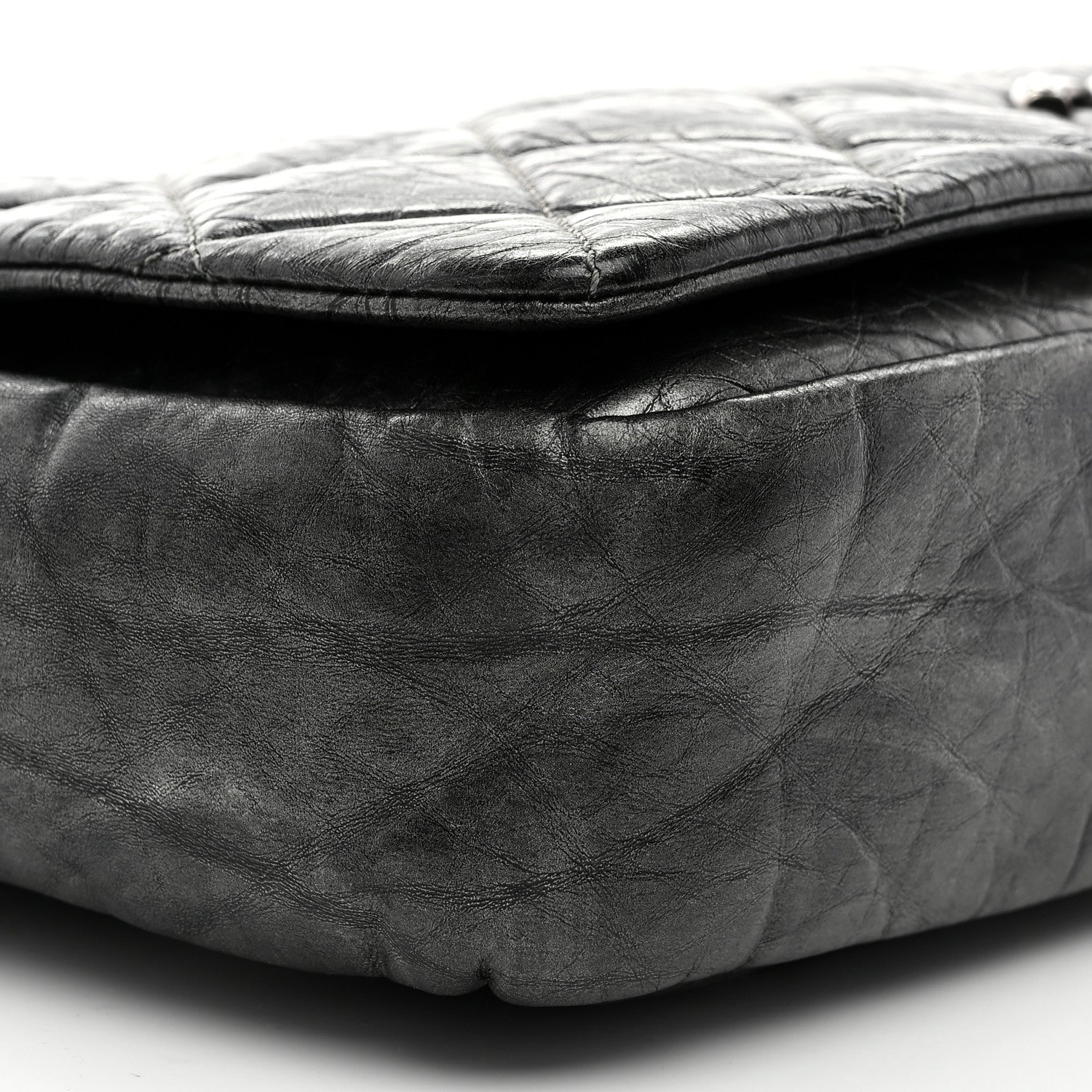 Aged Calfskin Quilted Medium Pondichery Flap Dark Grey