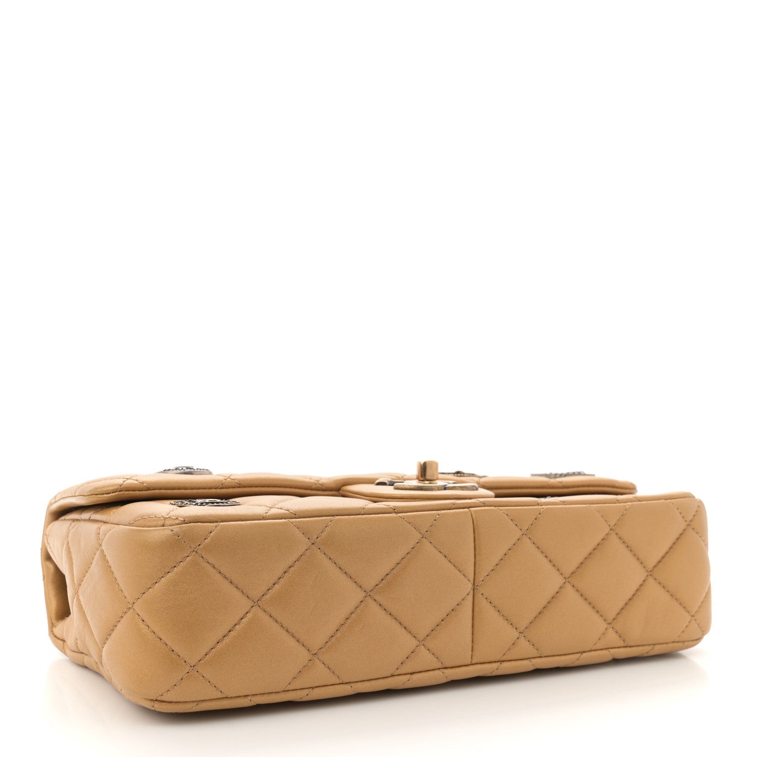 Metallic Lambskin Quilted Medium Medallion Flap Gold